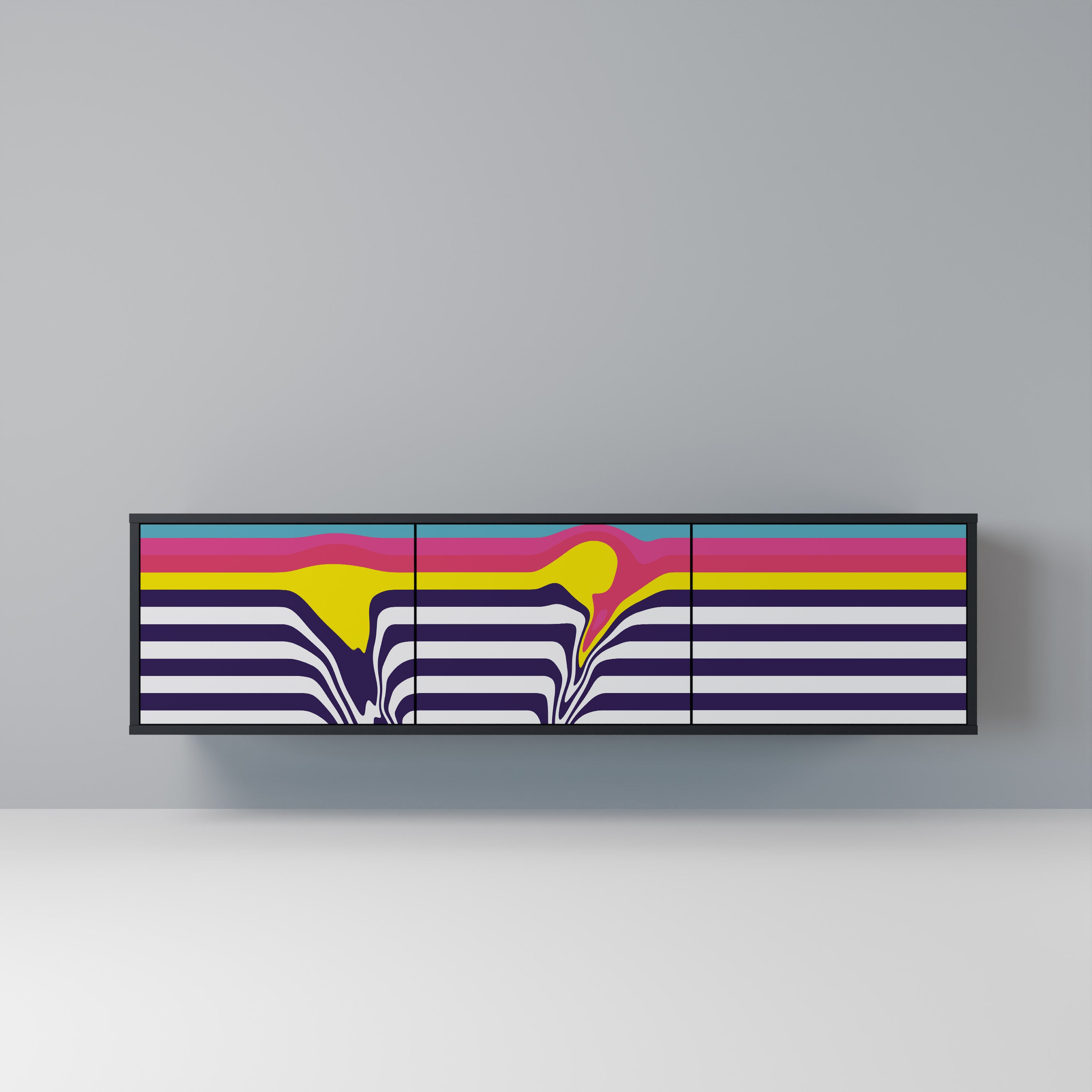 Mueble de TV de 3 puertas COLORFUL DIVERSION con acabado negro