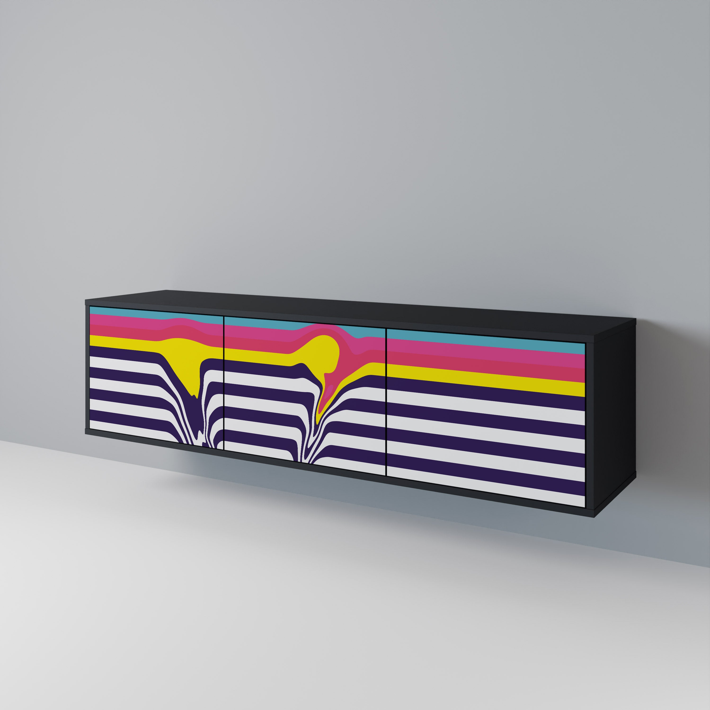 Mueble de TV de 3 puertas COLORFUL DIVERSION con acabado negro