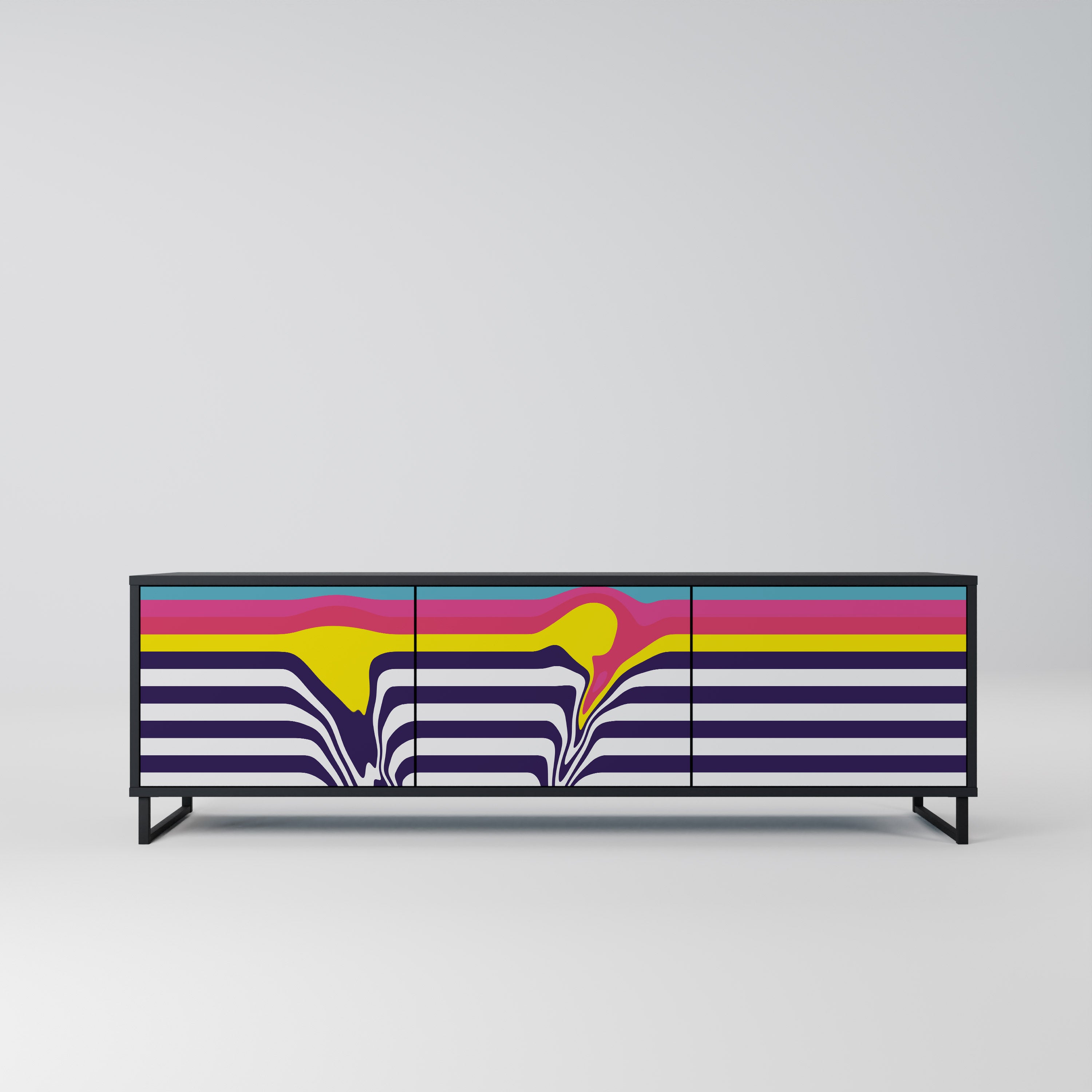 Mueble de TV de 3 puertas COLORFUL DIVERSION con acabado negro