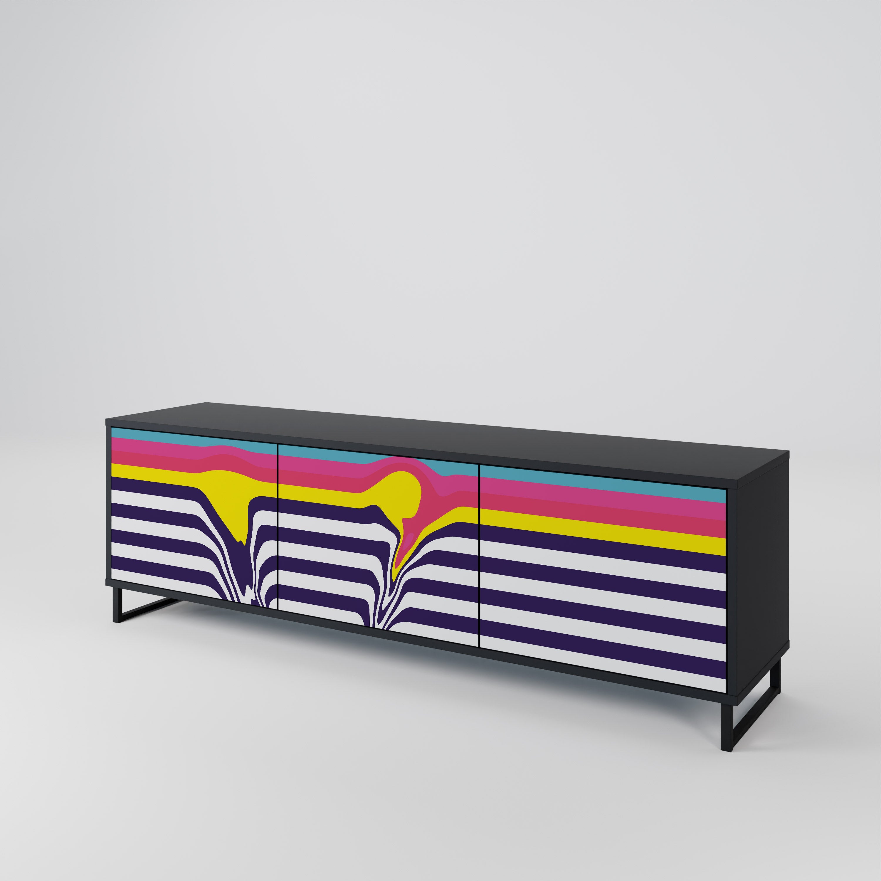 Mueble de TV de 3 puertas COLORFUL DIVERSION con acabado negro