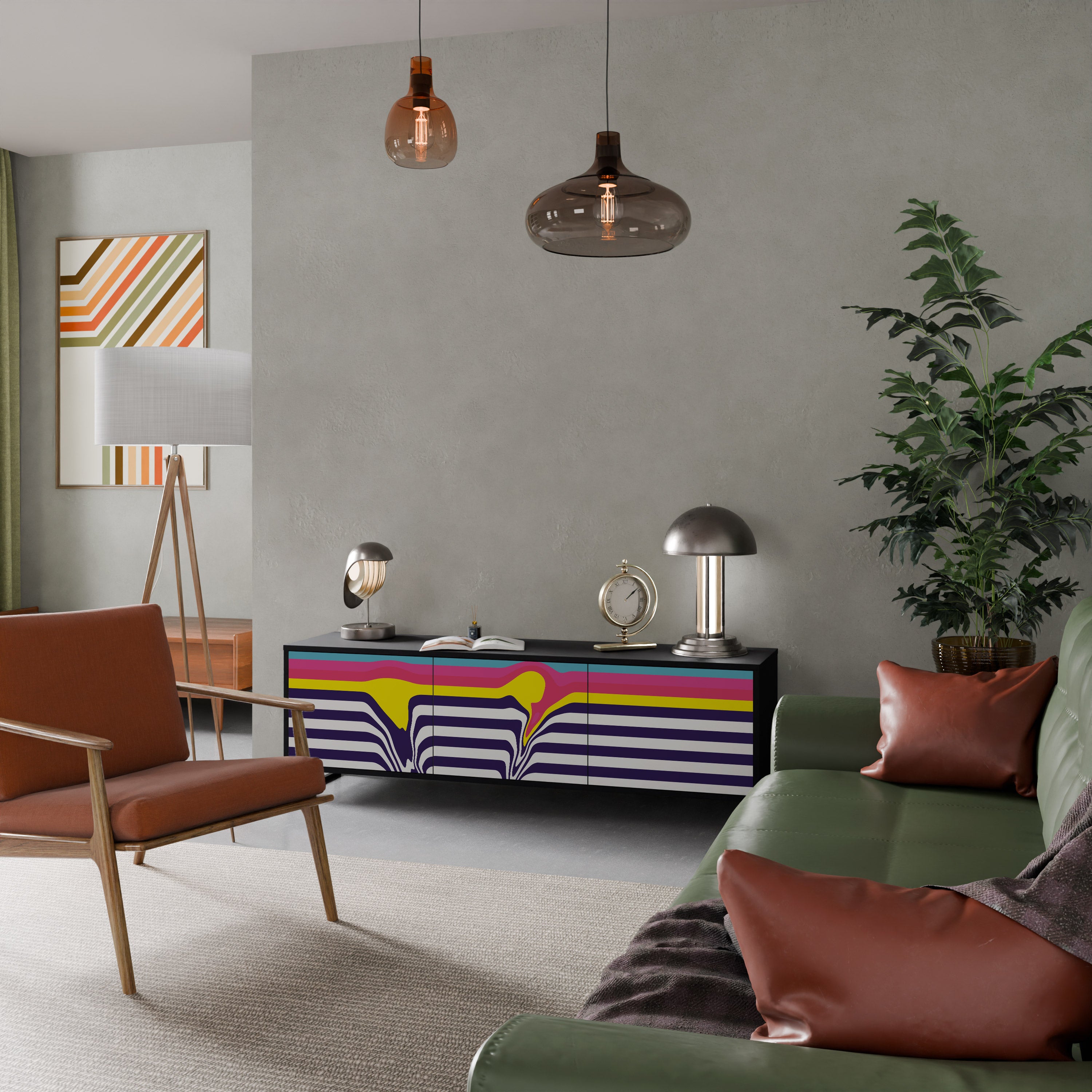 Mueble de TV de 3 puertas COLORFUL DIVERSION con acabado negro
