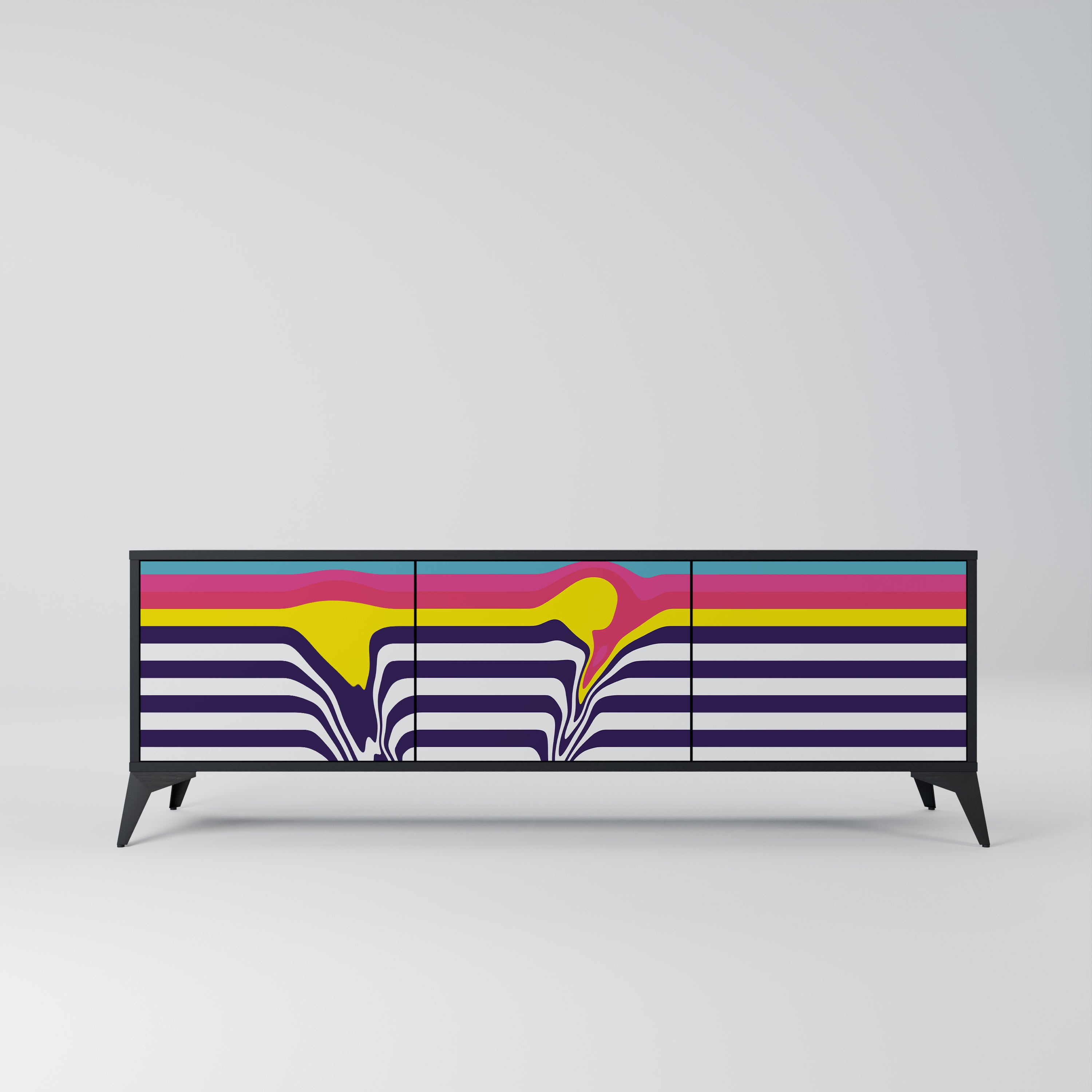 Mueble de TV de 3 puertas COLORFUL DIVERSION con acabado negro