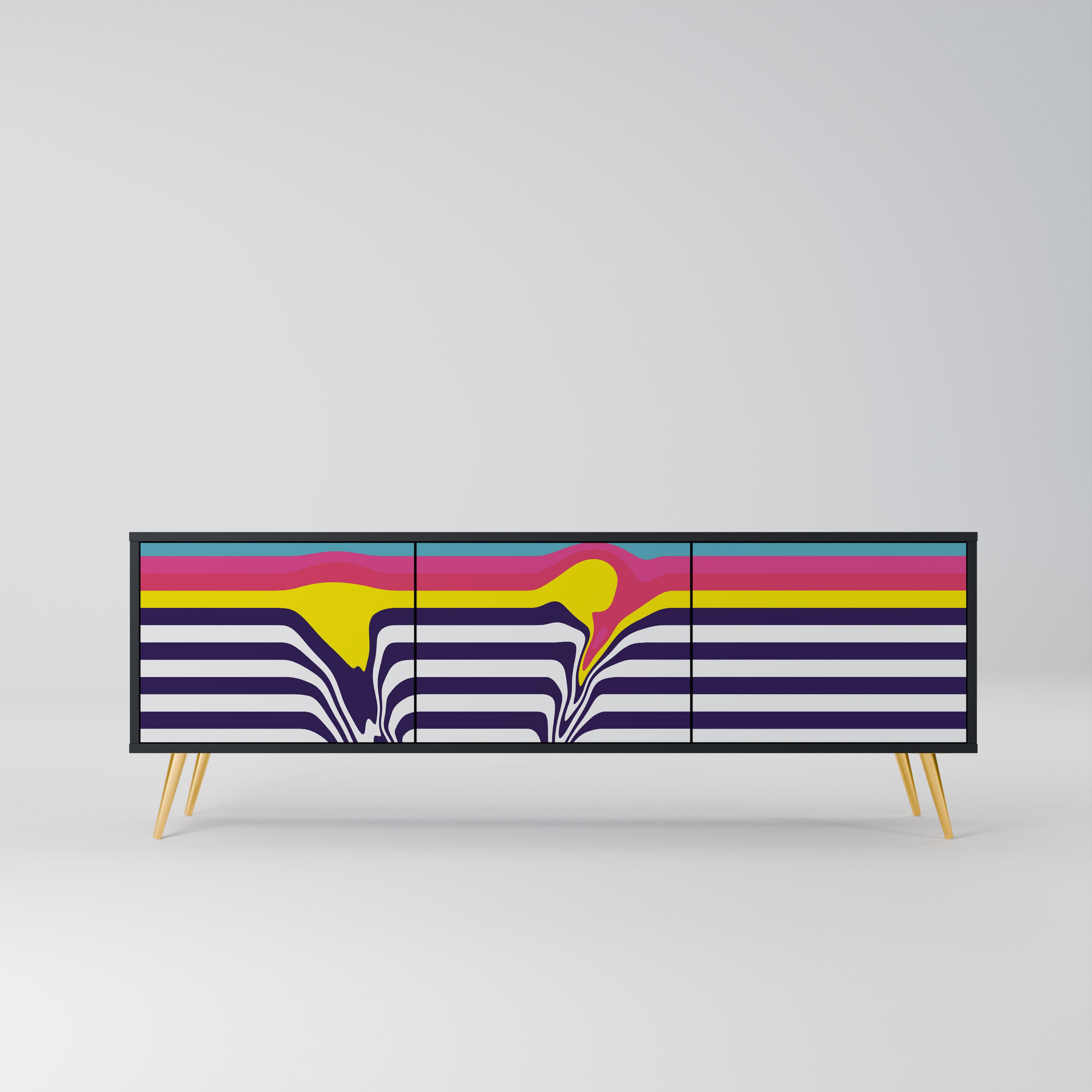 Mueble de TV de 3 puertas COLORFUL DIVERSION con acabado negro