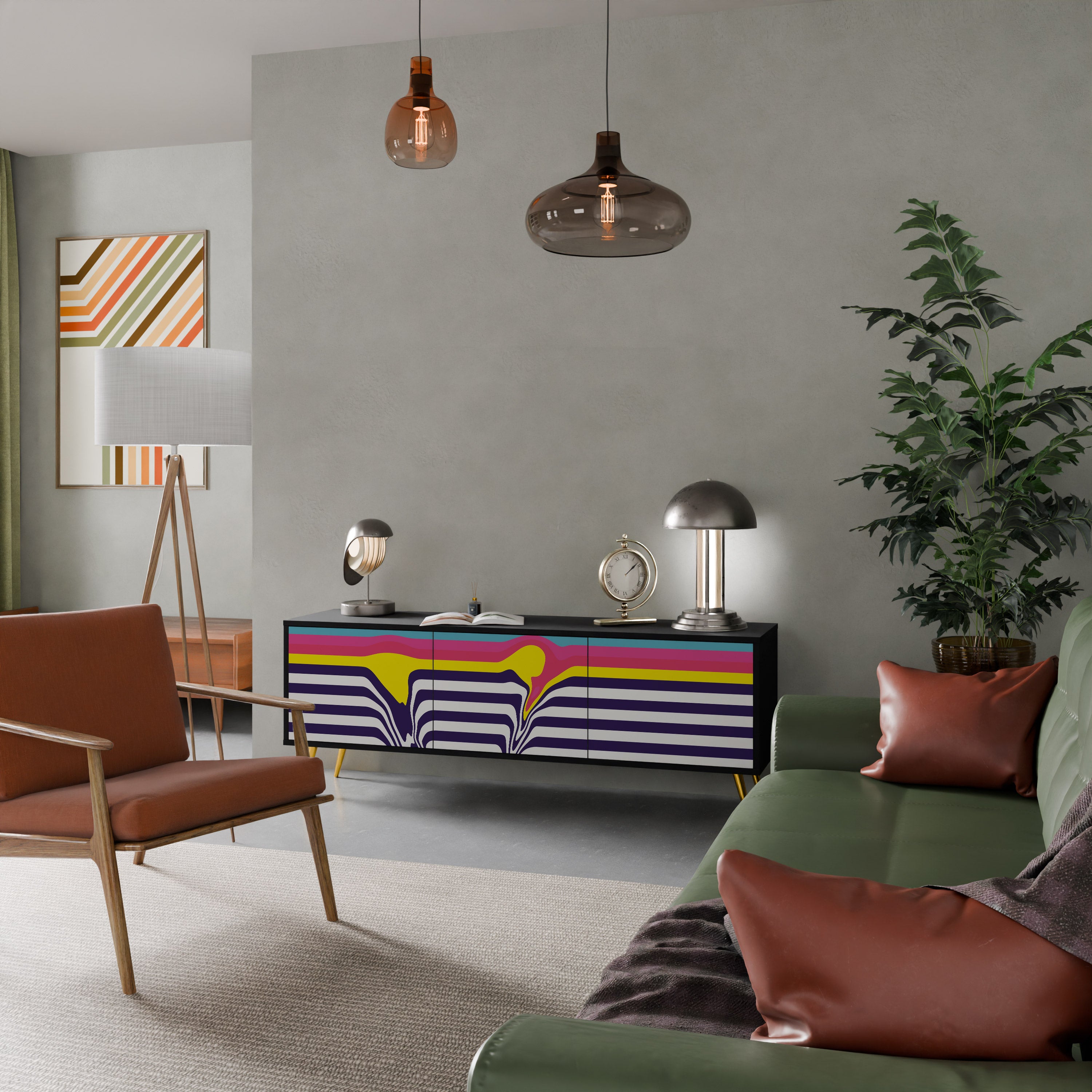 Mueble de TV de 3 puertas COLORFUL DIVERSION con acabado negro