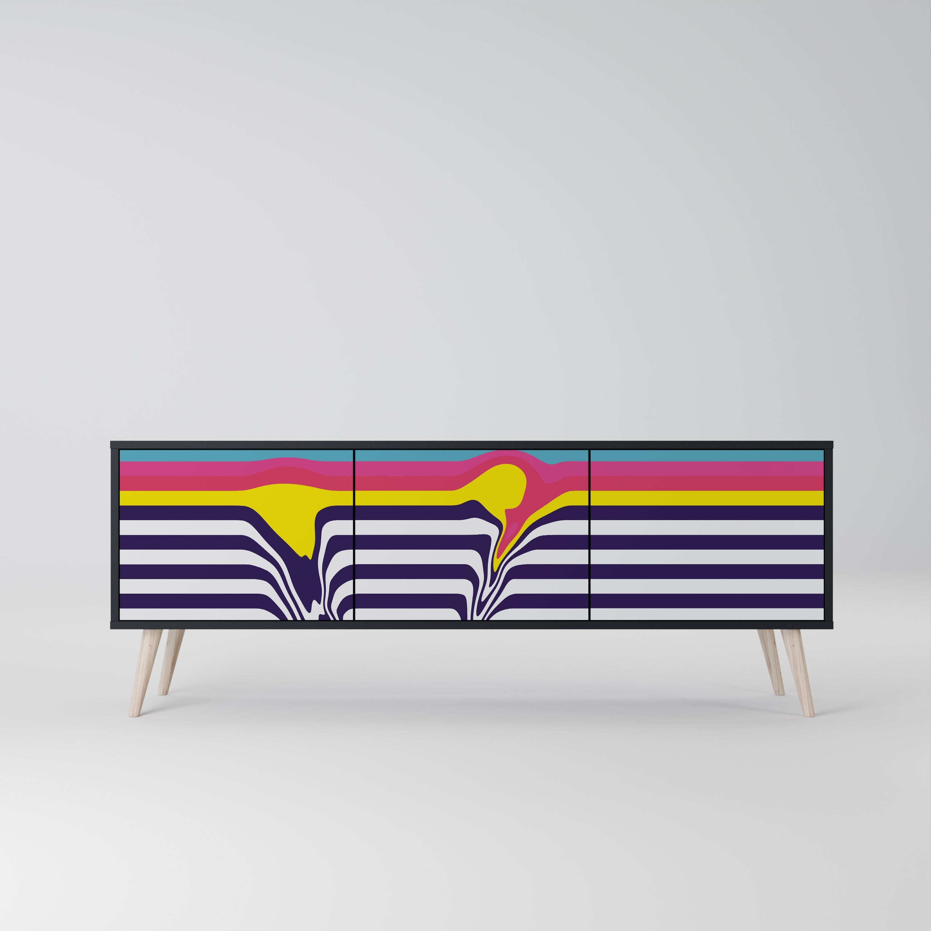 Mueble de TV de 3 puertas COLORFUL DIVERSION con acabado negro