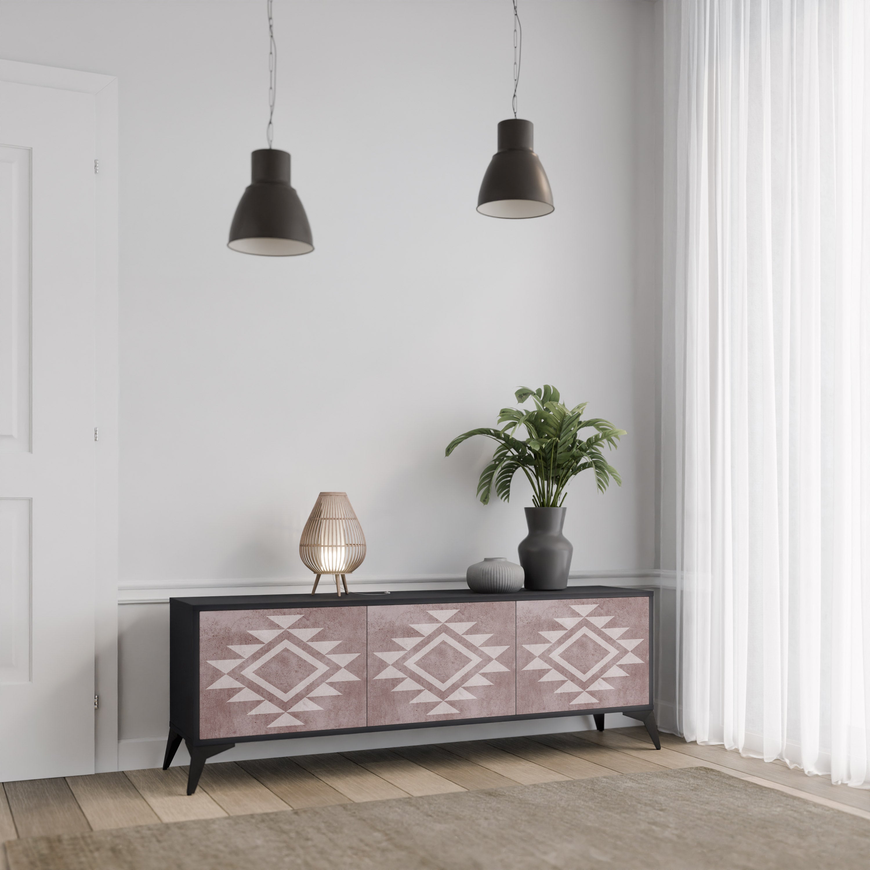 Mueble de TV MARVEL MOSAIC de 3 puertas con acabado negro