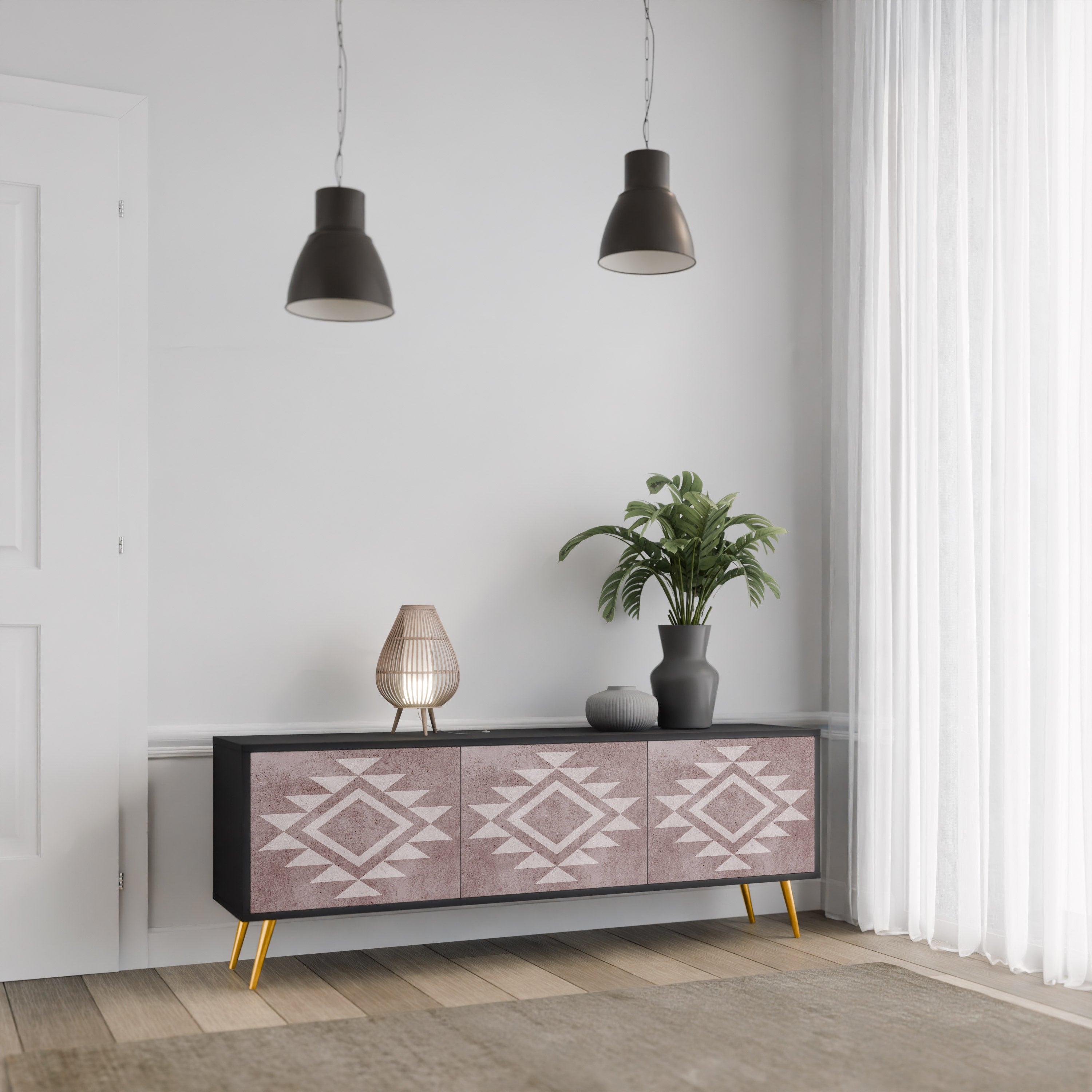 Mueble de TV MARVEL MOSAIC de 3 puertas con acabado negro