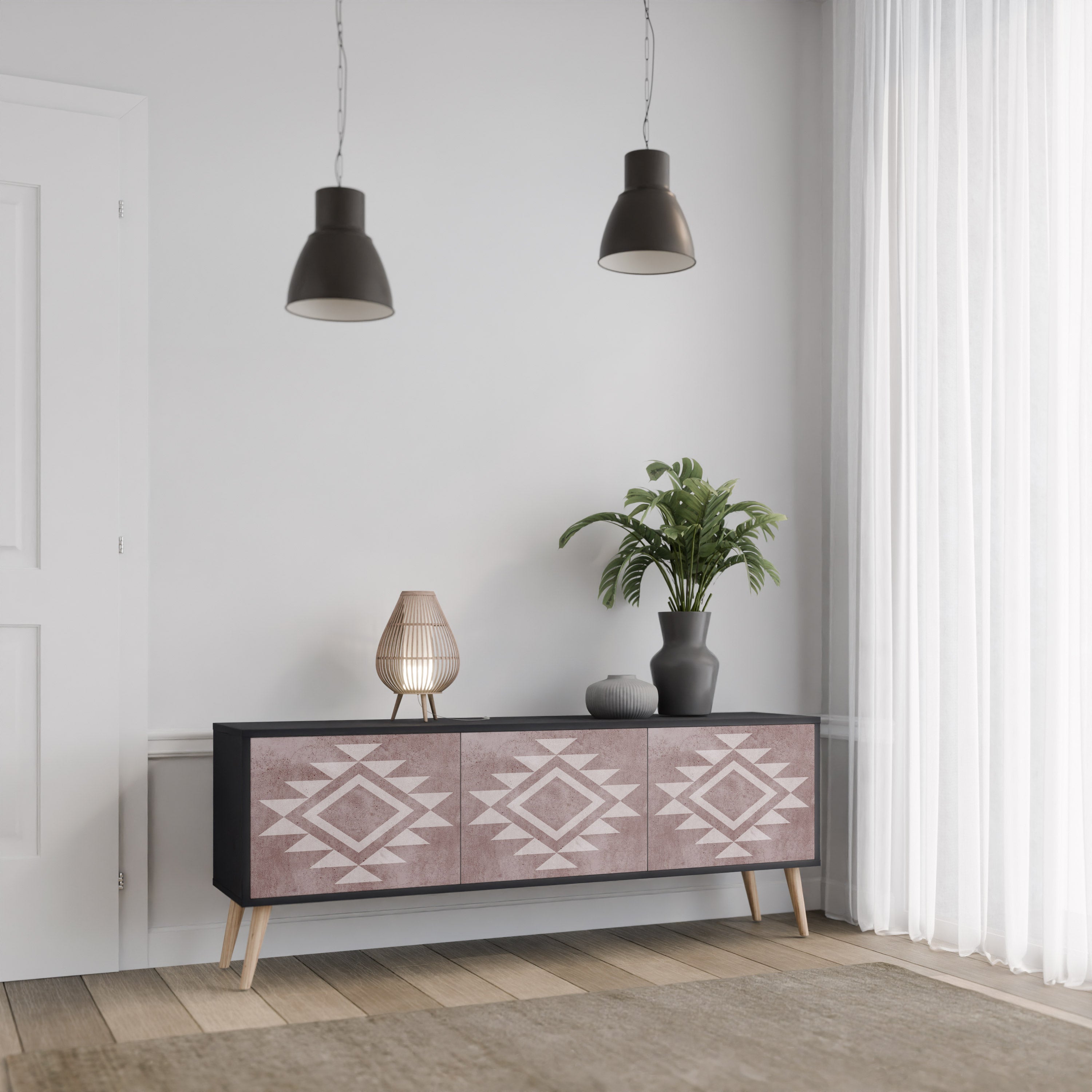 Mueble de TV MARVEL MOSAIC de 3 puertas con acabado negro