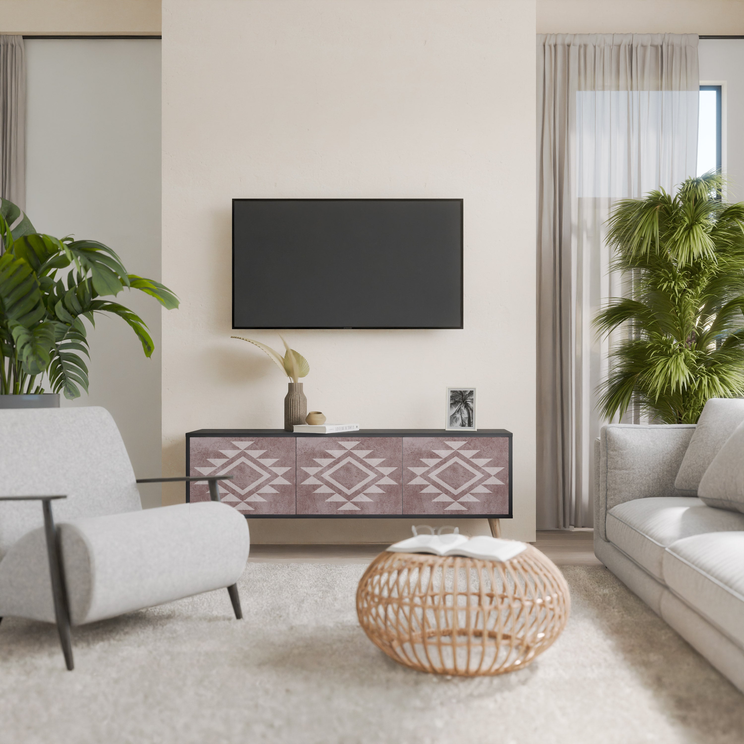 Mueble de TV MARVEL MOSAIC de 3 puertas con acabado negro