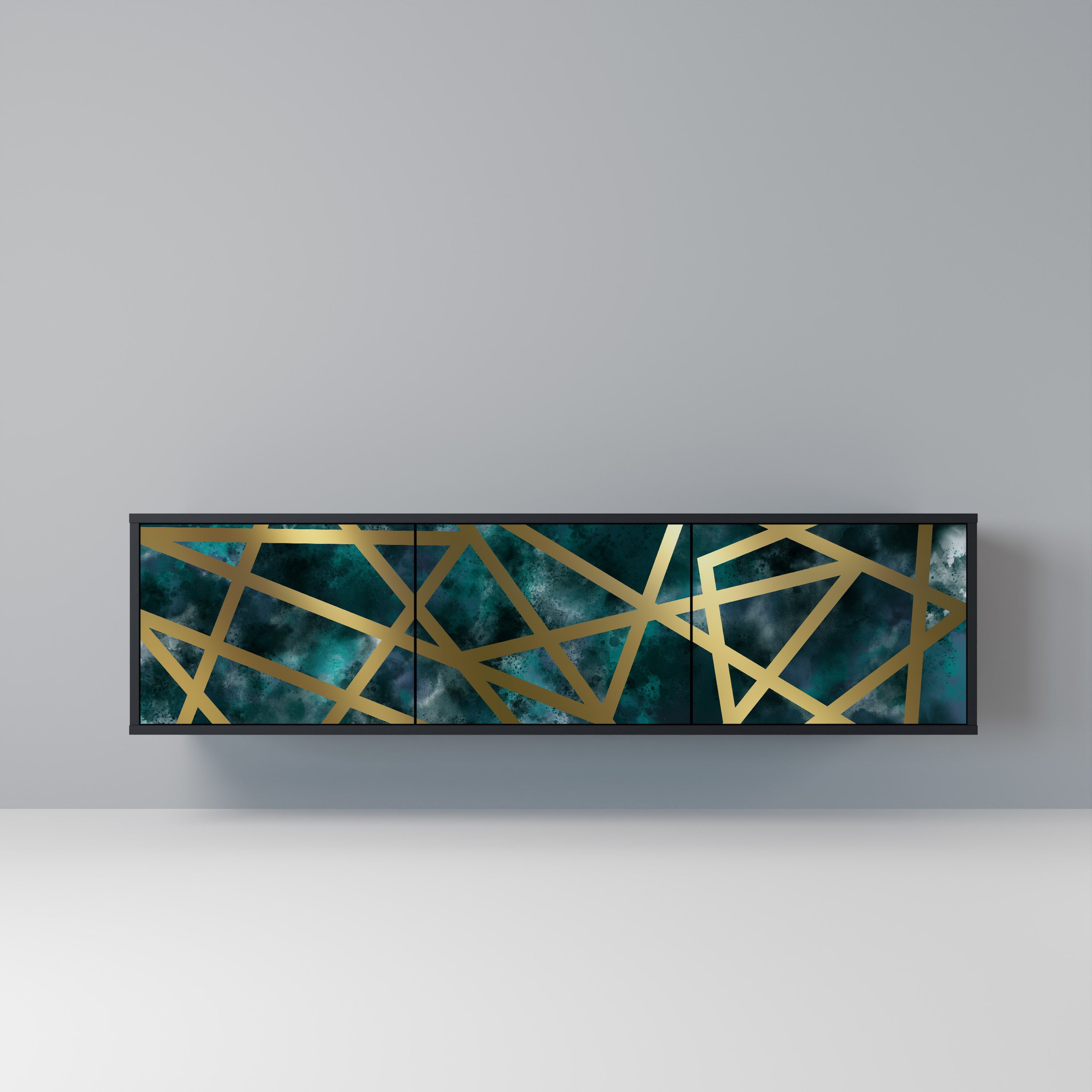Mueble de TV de 3 puertas EL LABERINTO DE ORO en acabado negro