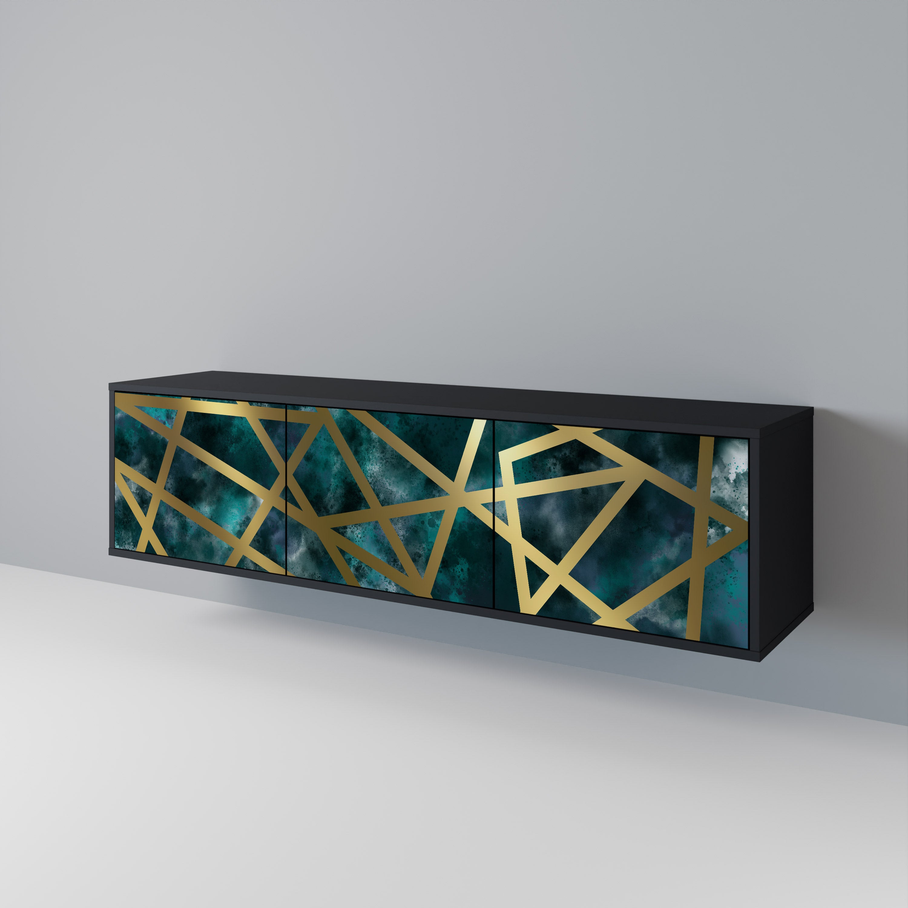 Mueble de TV de 3 puertas EL LABERINTO DE ORO en acabado negro