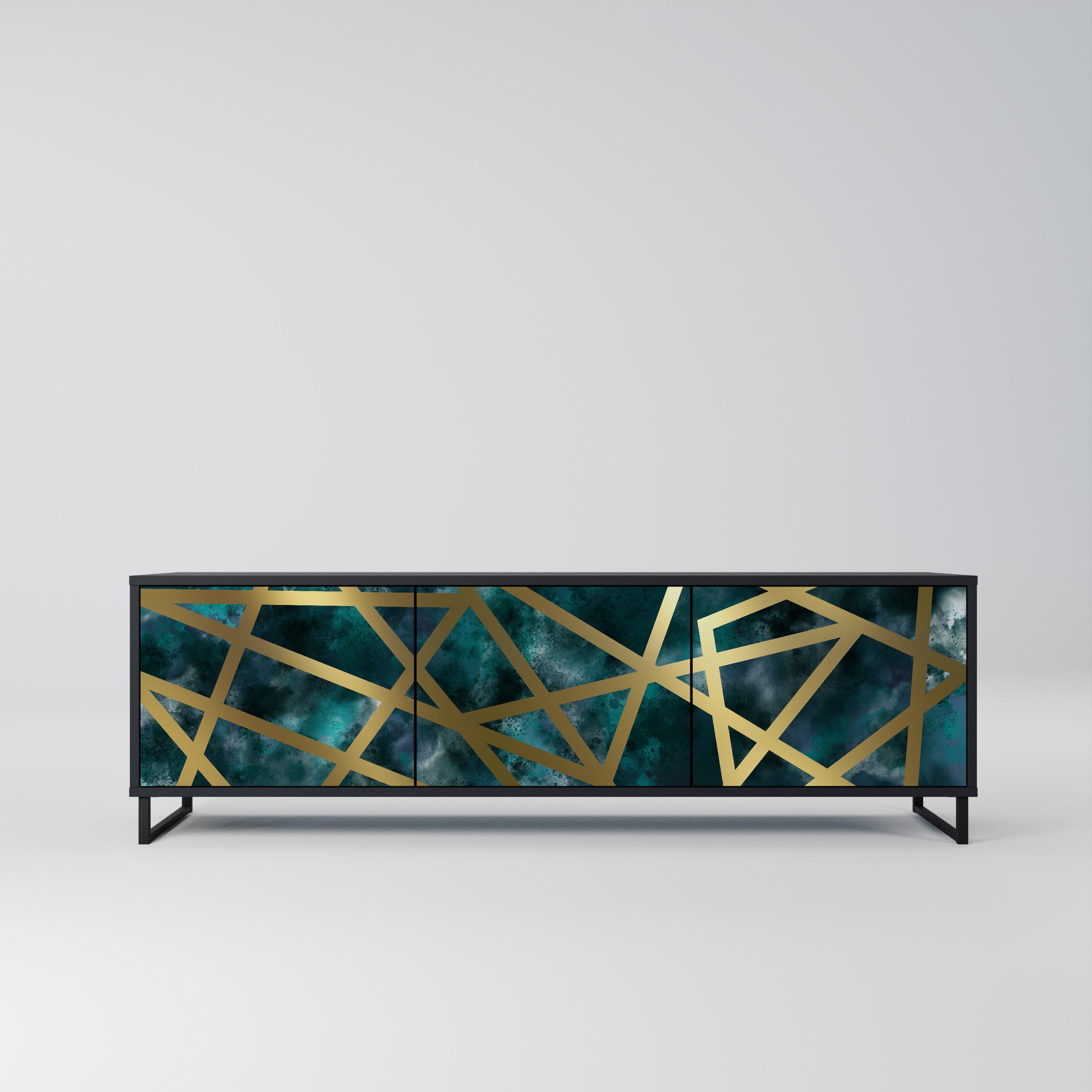 Mueble de TV de 3 puertas EL LABERINTO DE ORO en acabado negro