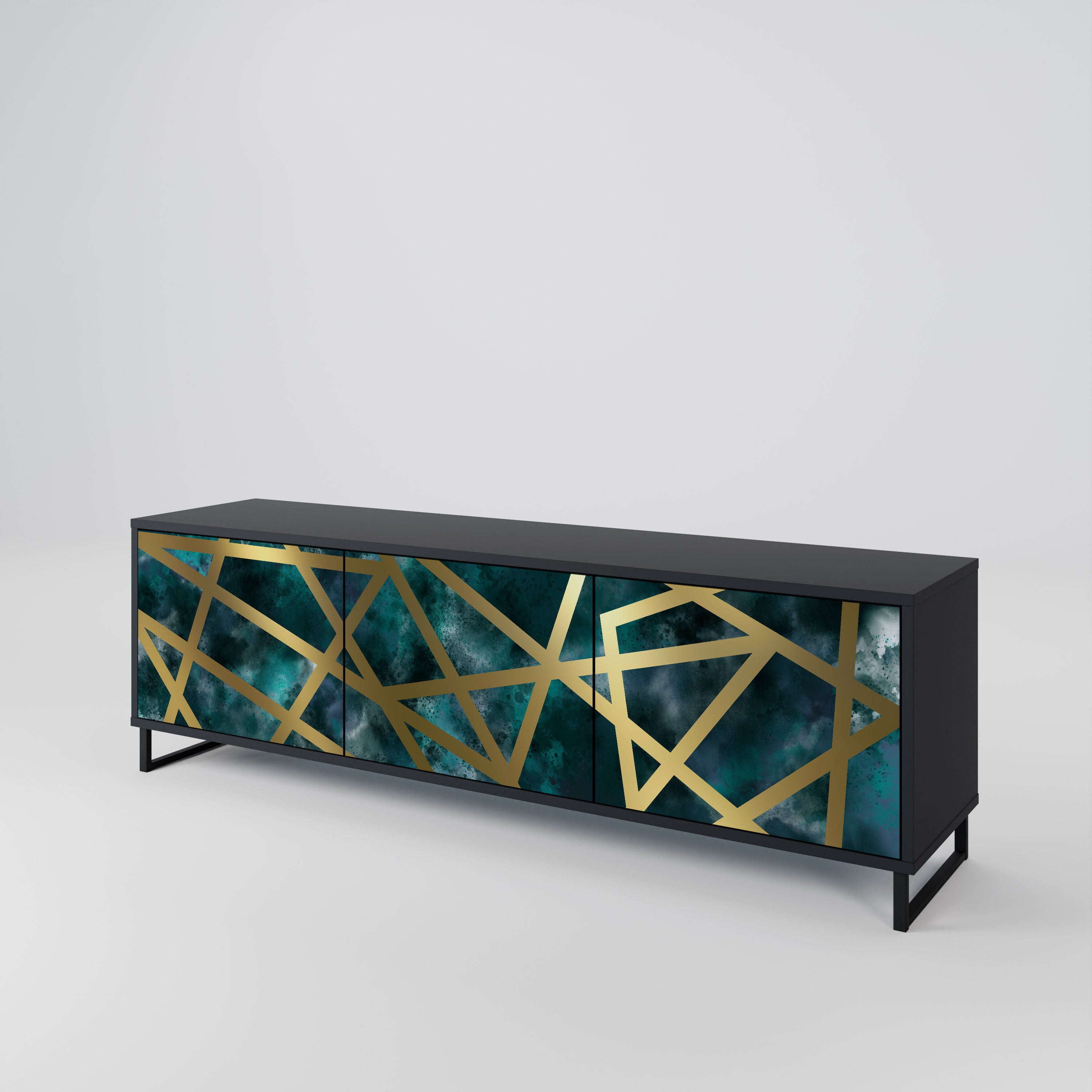 Mueble de TV de 3 puertas EL LABERINTO DE ORO en acabado negro