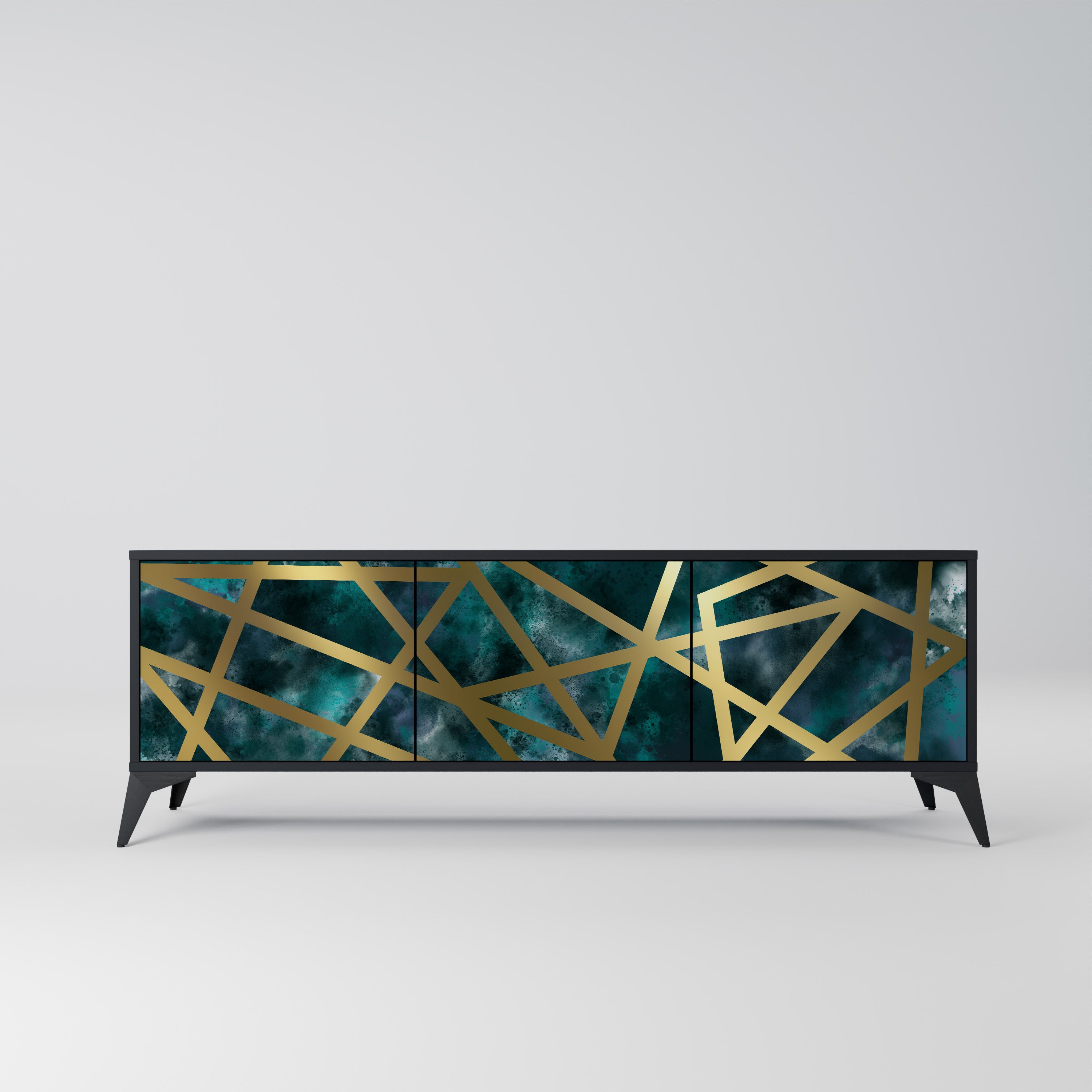 Mueble de TV de 3 puertas EL LABERINTO DE ORO en acabado negro