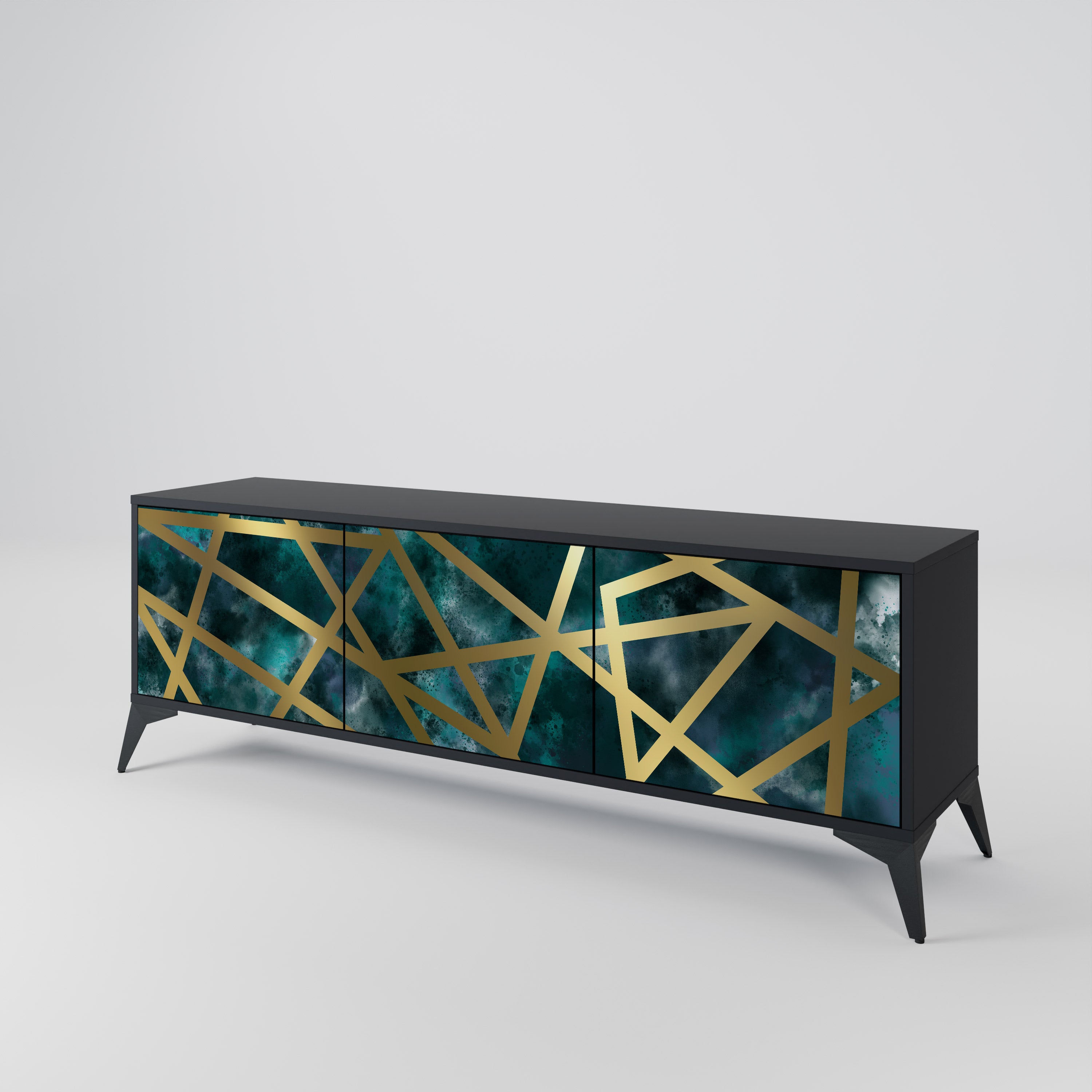 Mueble de TV de 3 puertas EL LABERINTO DE ORO en acabado negro