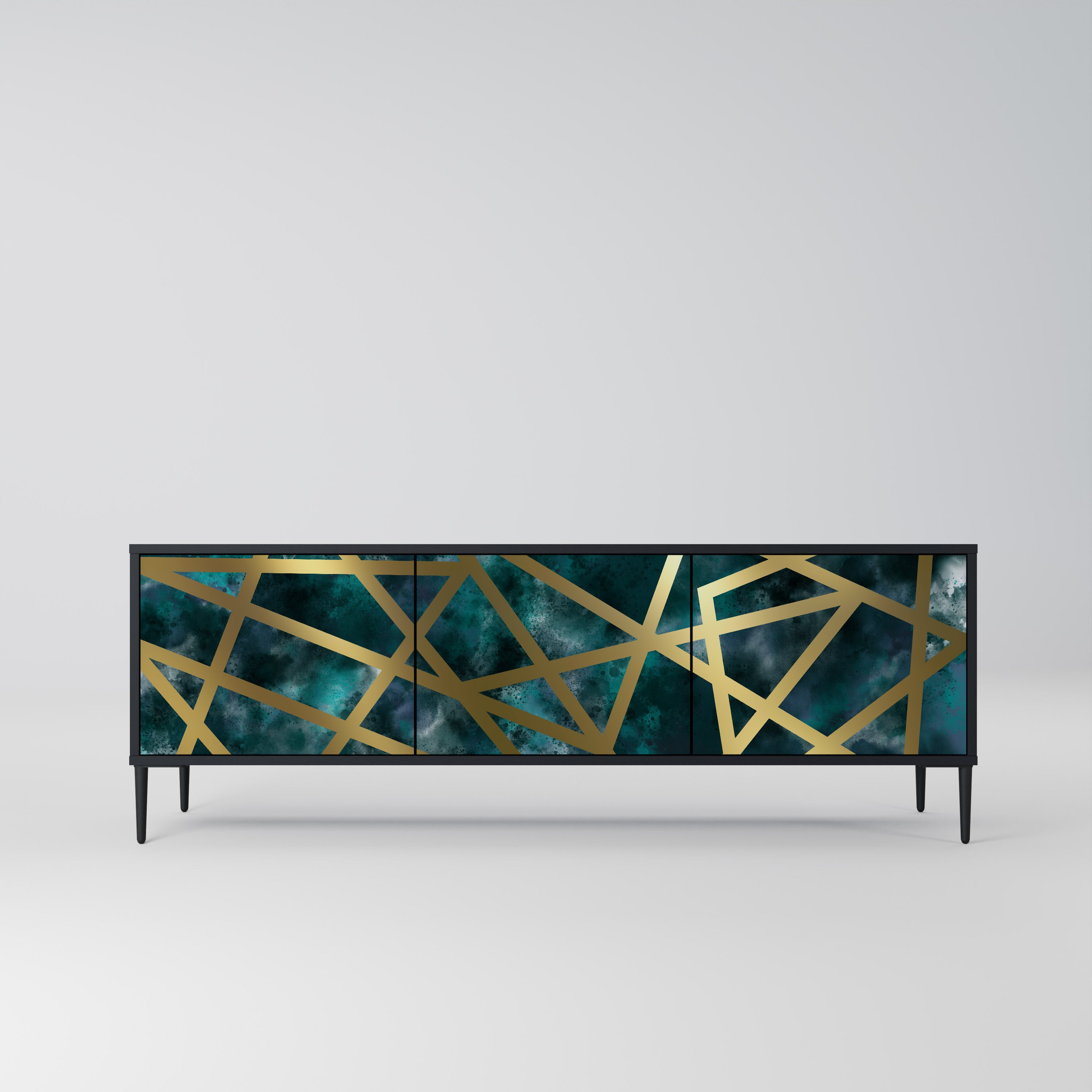 Mueble de TV de 3 puertas EL LABERINTO DE ORO en acabado negro