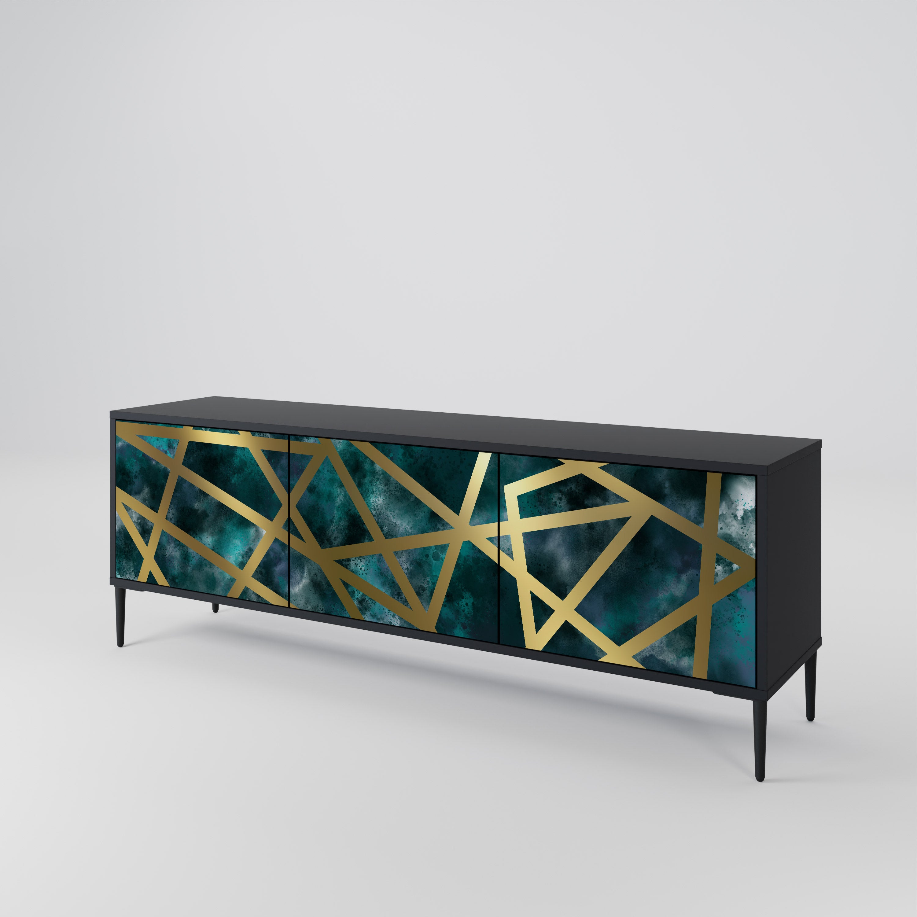 Mueble de TV de 3 puertas EL LABERINTO DE ORO en acabado negro