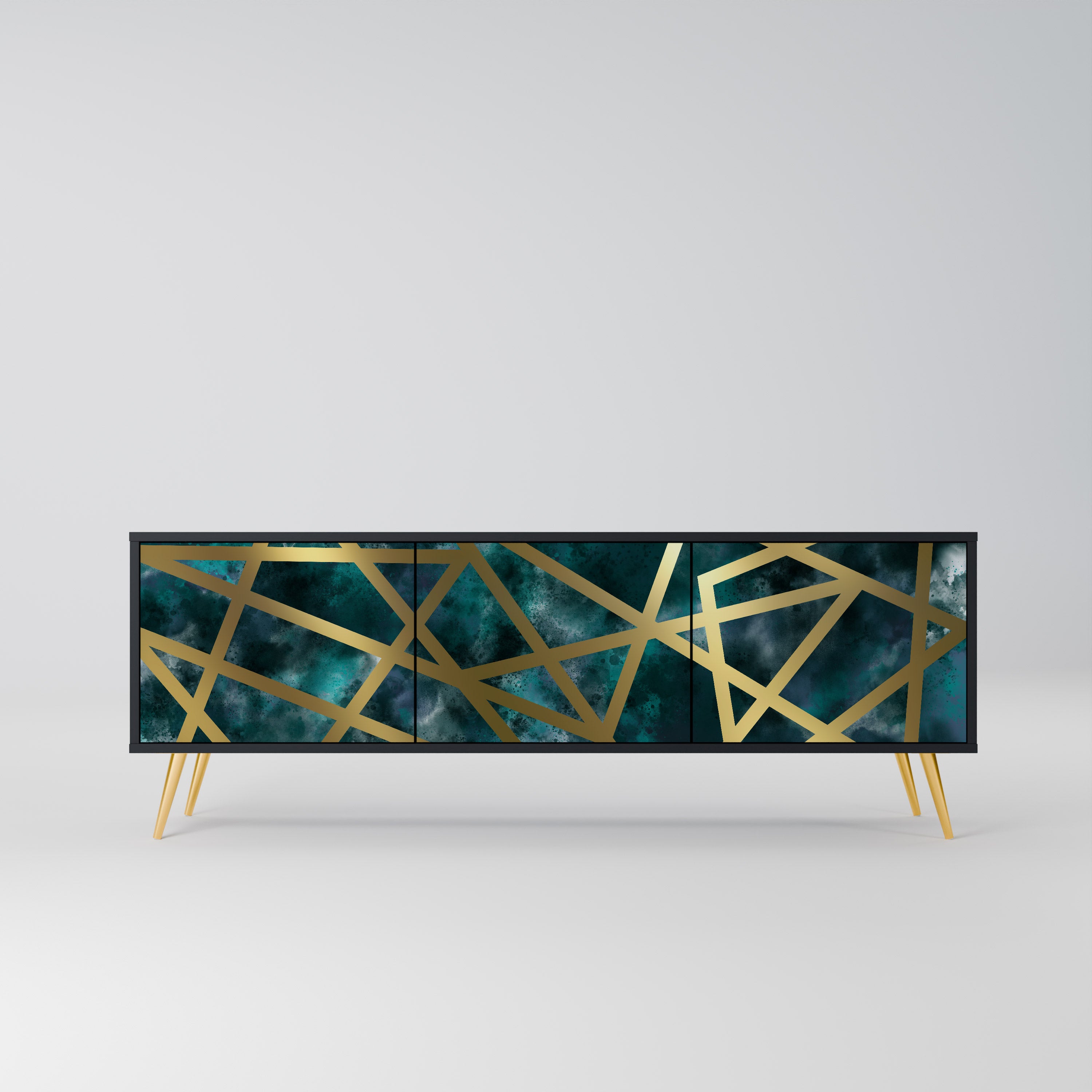 Mueble de TV de 3 puertas EL LABERINTO DE ORO en acabado negro