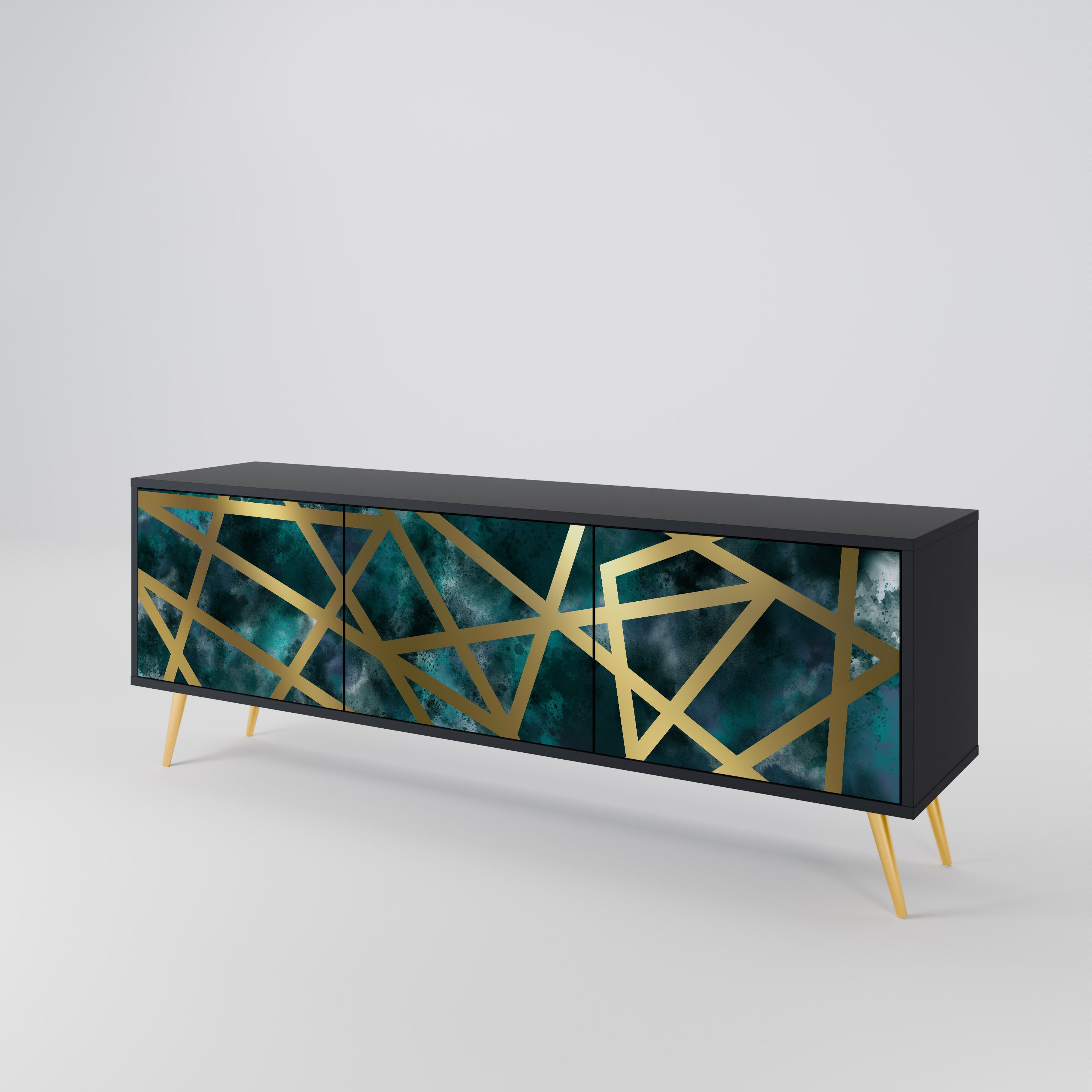 Mueble de TV de 3 puertas EL LABERINTO DE ORO en acabado negro