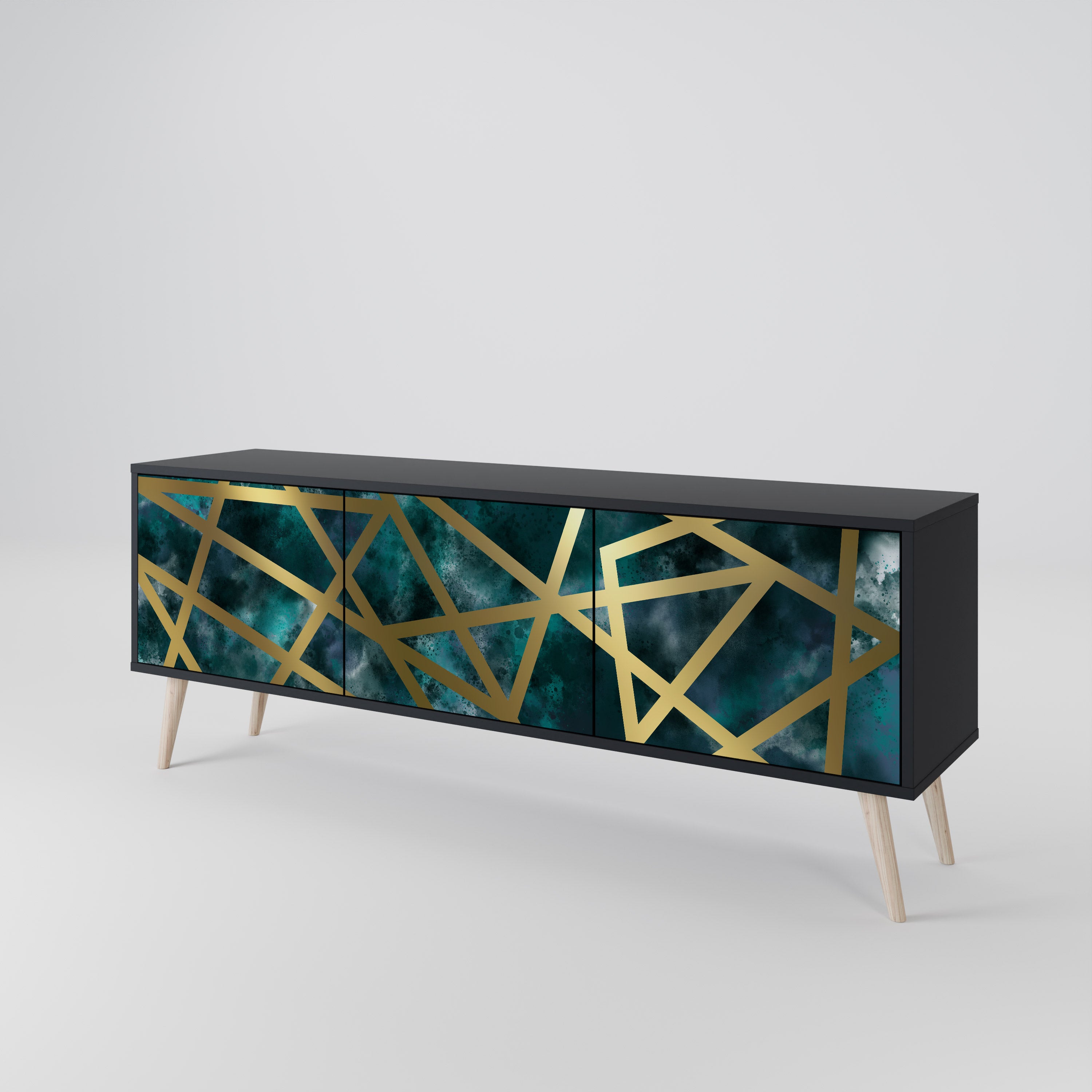 Mueble de TV de 3 puertas EL LABERINTO DE ORO en acabado negro