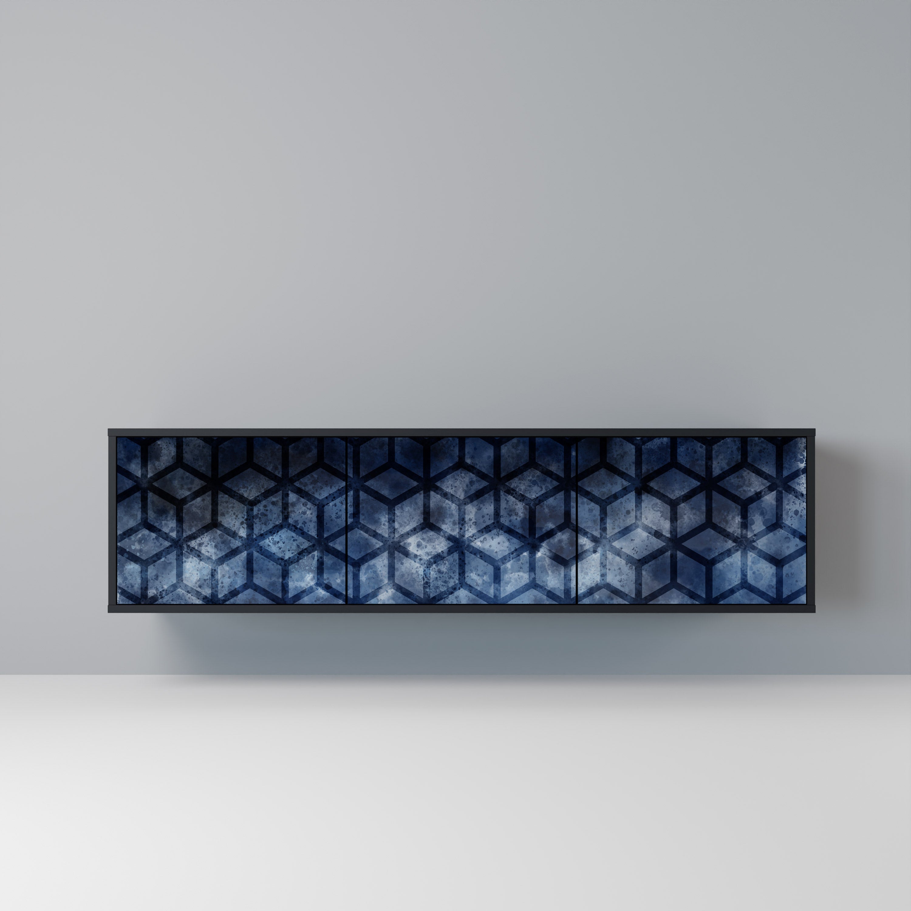 Mueble de TV de 3 puertas CUBIC MIST con acabado negro