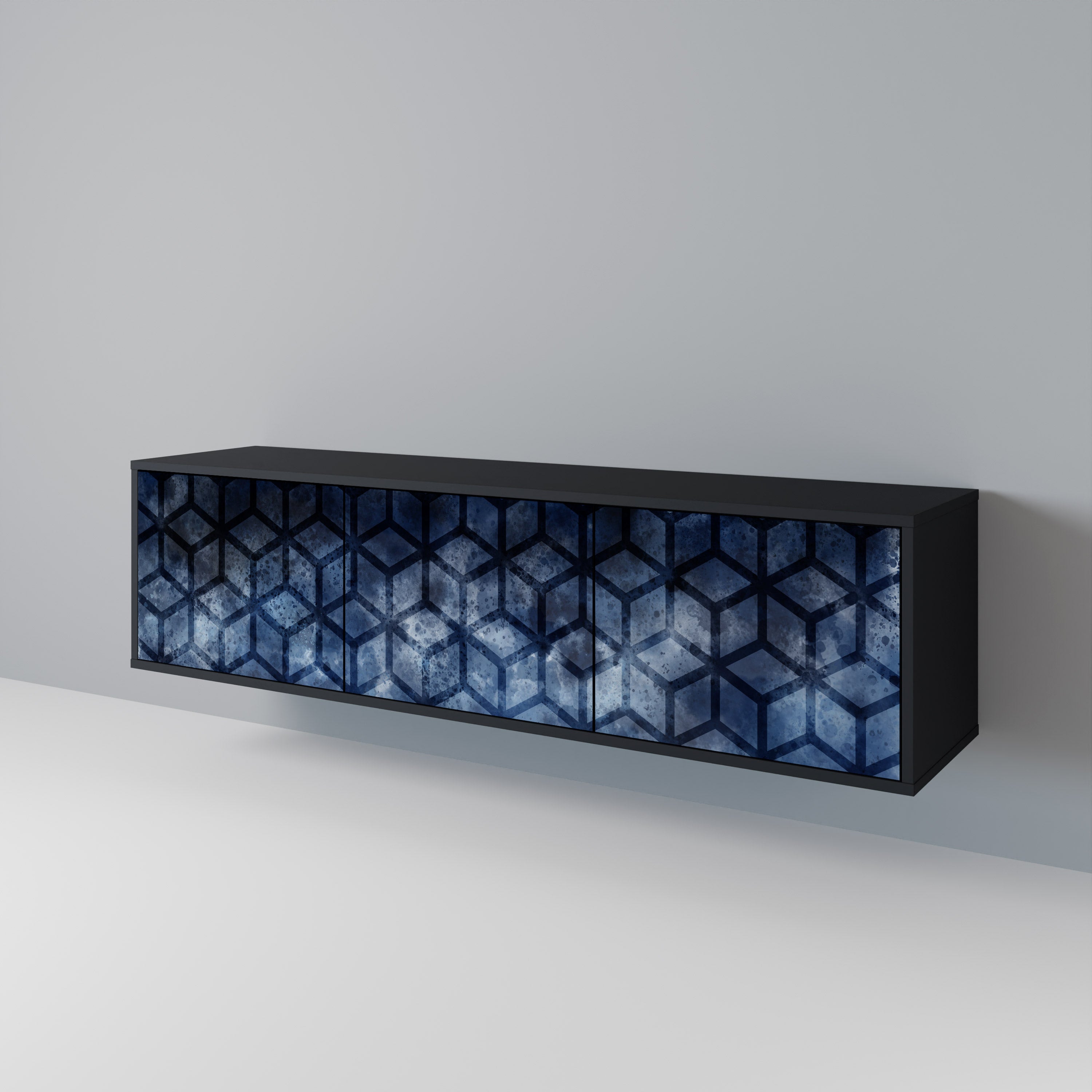 Mueble de TV de 3 puertas CUBIC MIST con acabado negro