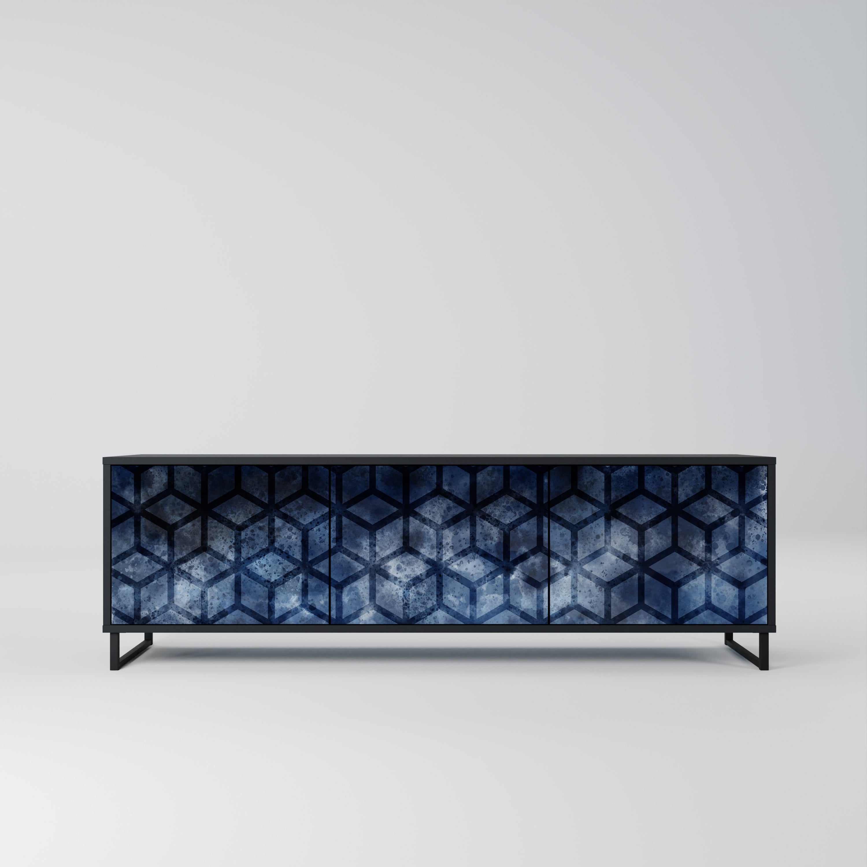 Mueble de TV de 3 puertas CUBIC MIST con acabado negro