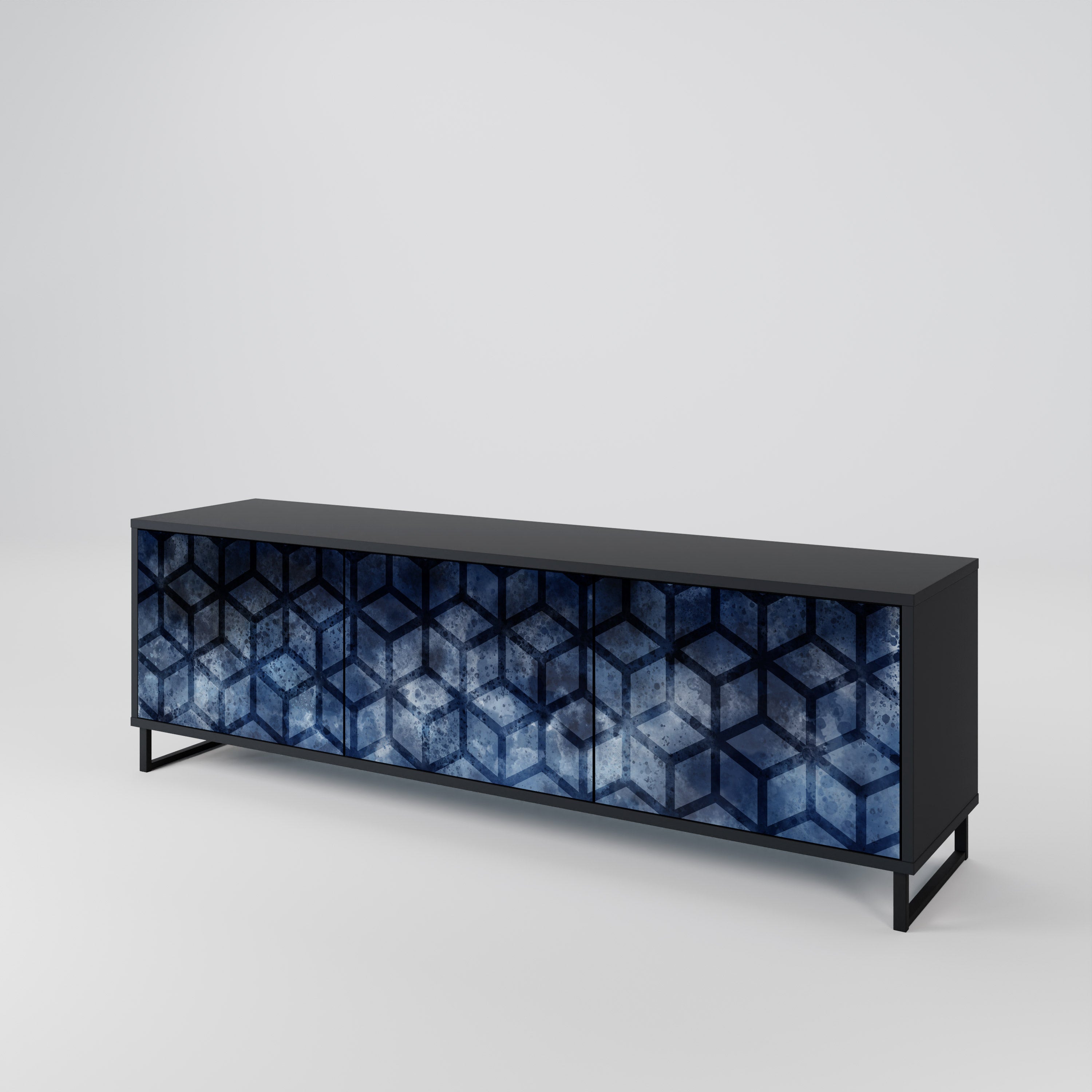 Mueble de TV de 3 puertas CUBIC MIST con acabado negro