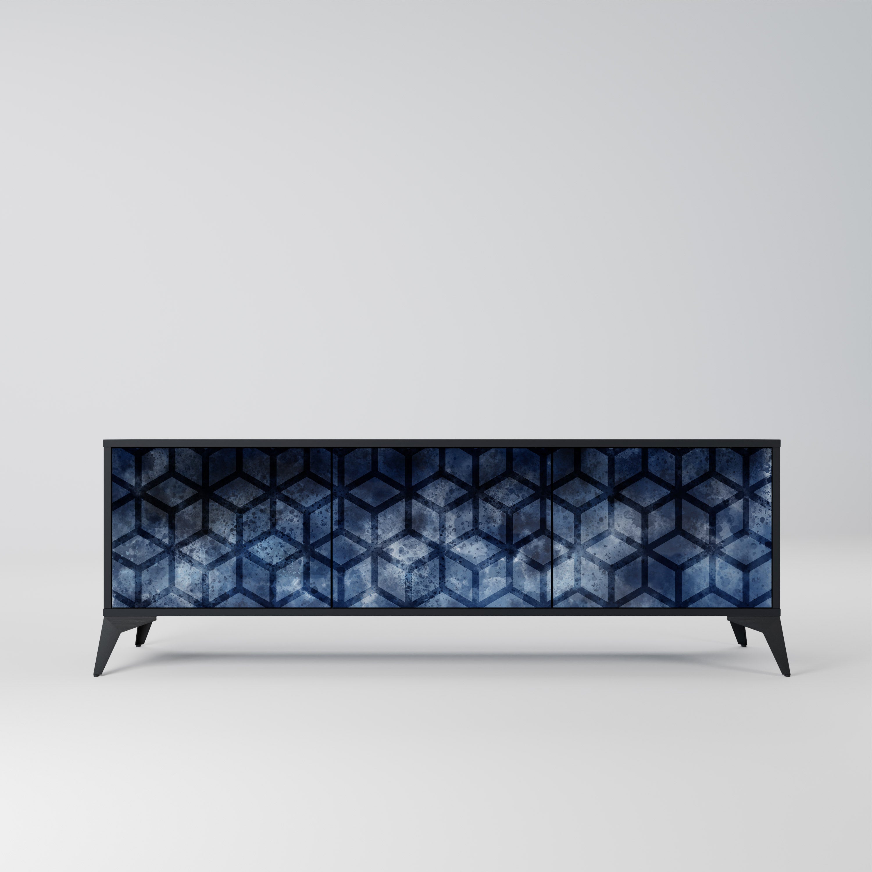 Mueble de TV de 3 puertas CUBIC MIST con acabado negro