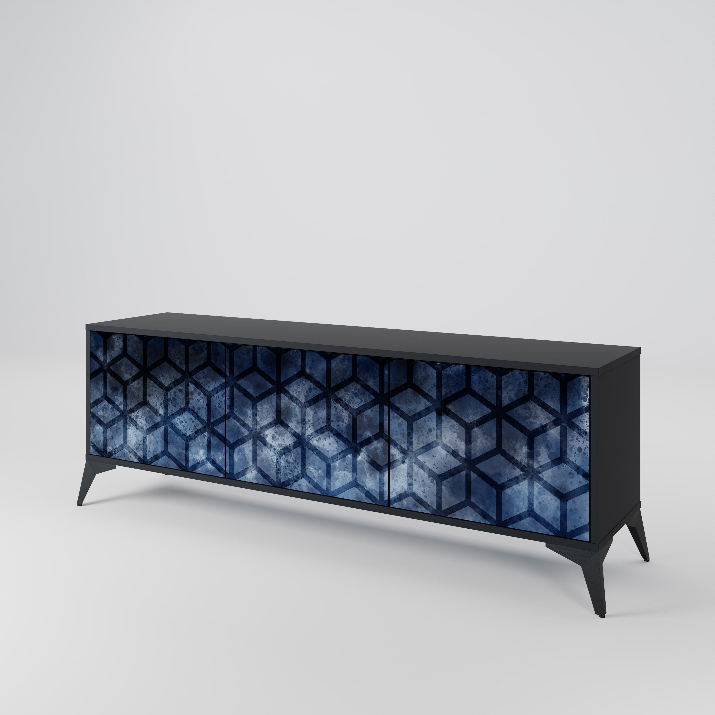 Mueble de TV de 3 puertas CUBIC MIST con acabado negro