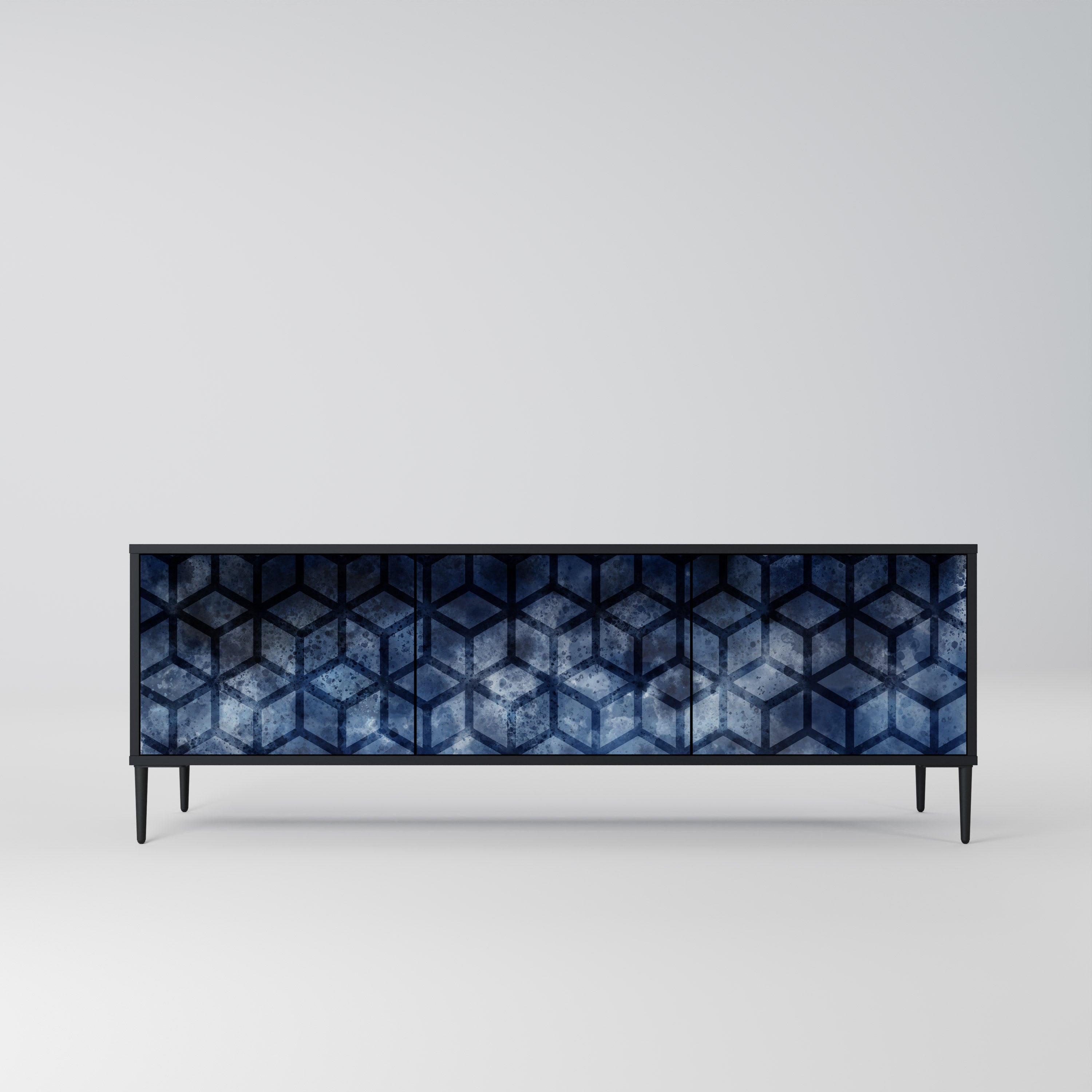 Mueble de TV de 3 puertas CUBIC MIST con acabado negro