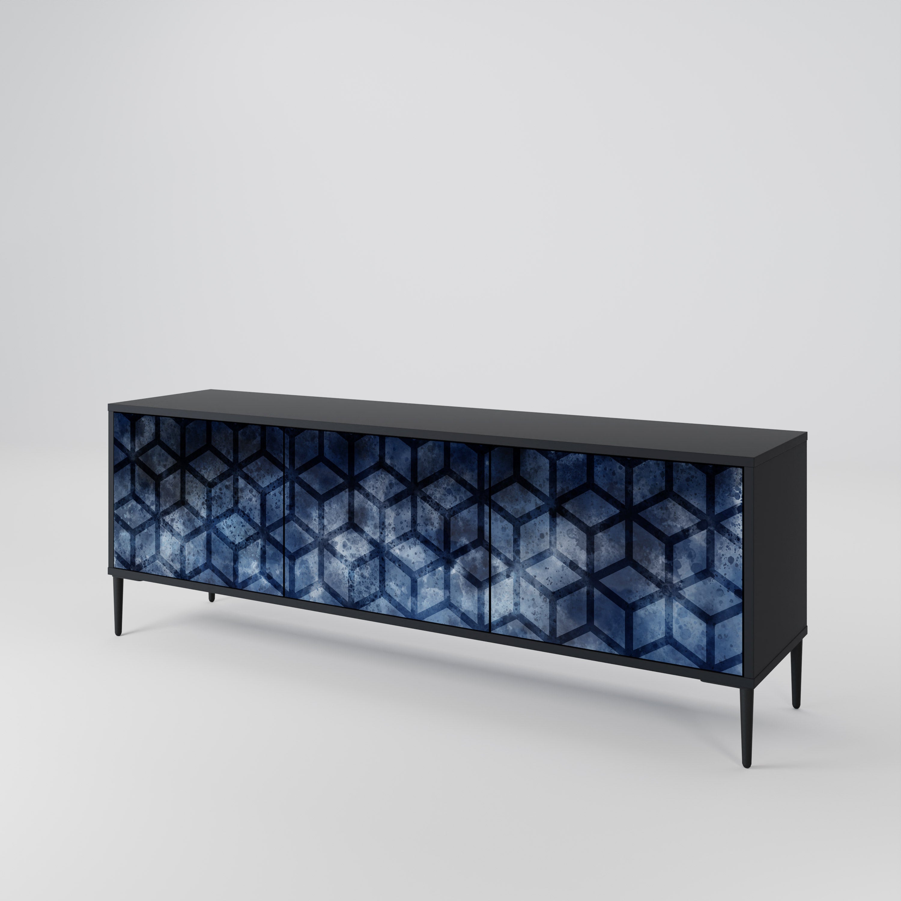 Mueble de TV de 3 puertas CUBIC MIST con acabado negro