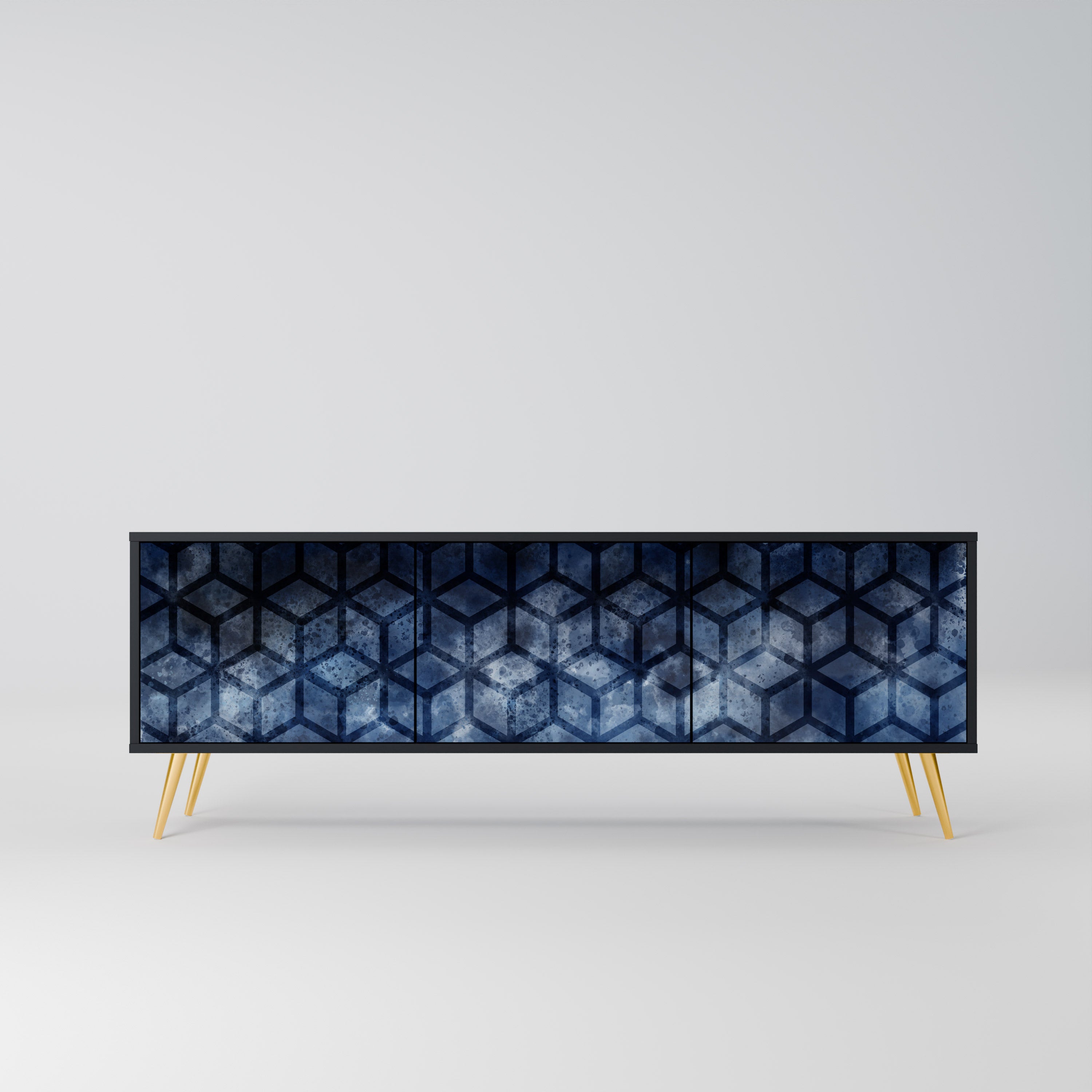 Mueble de TV de 3 puertas CUBIC MIST con acabado negro