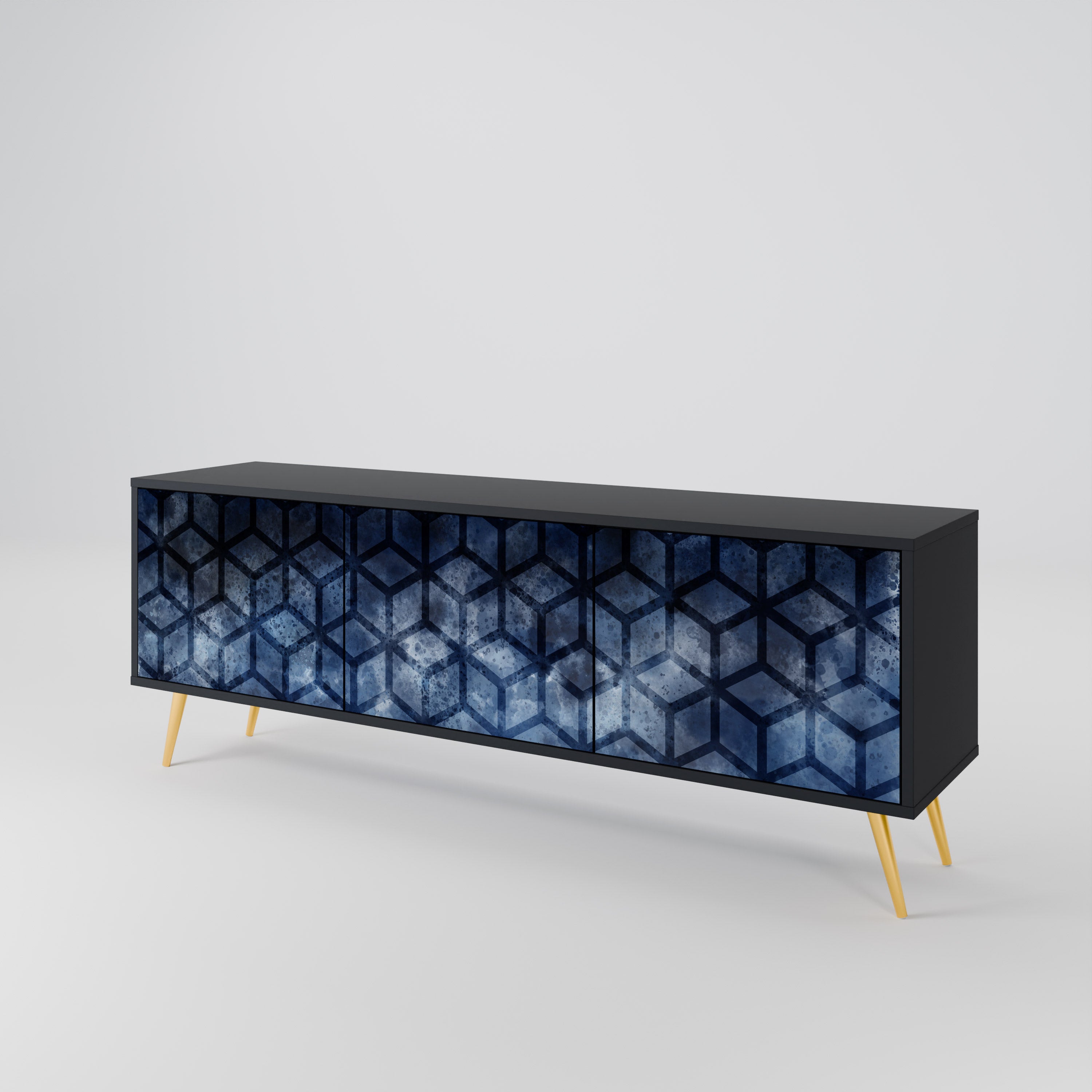 Mueble de TV de 3 puertas CUBIC MIST con acabado negro