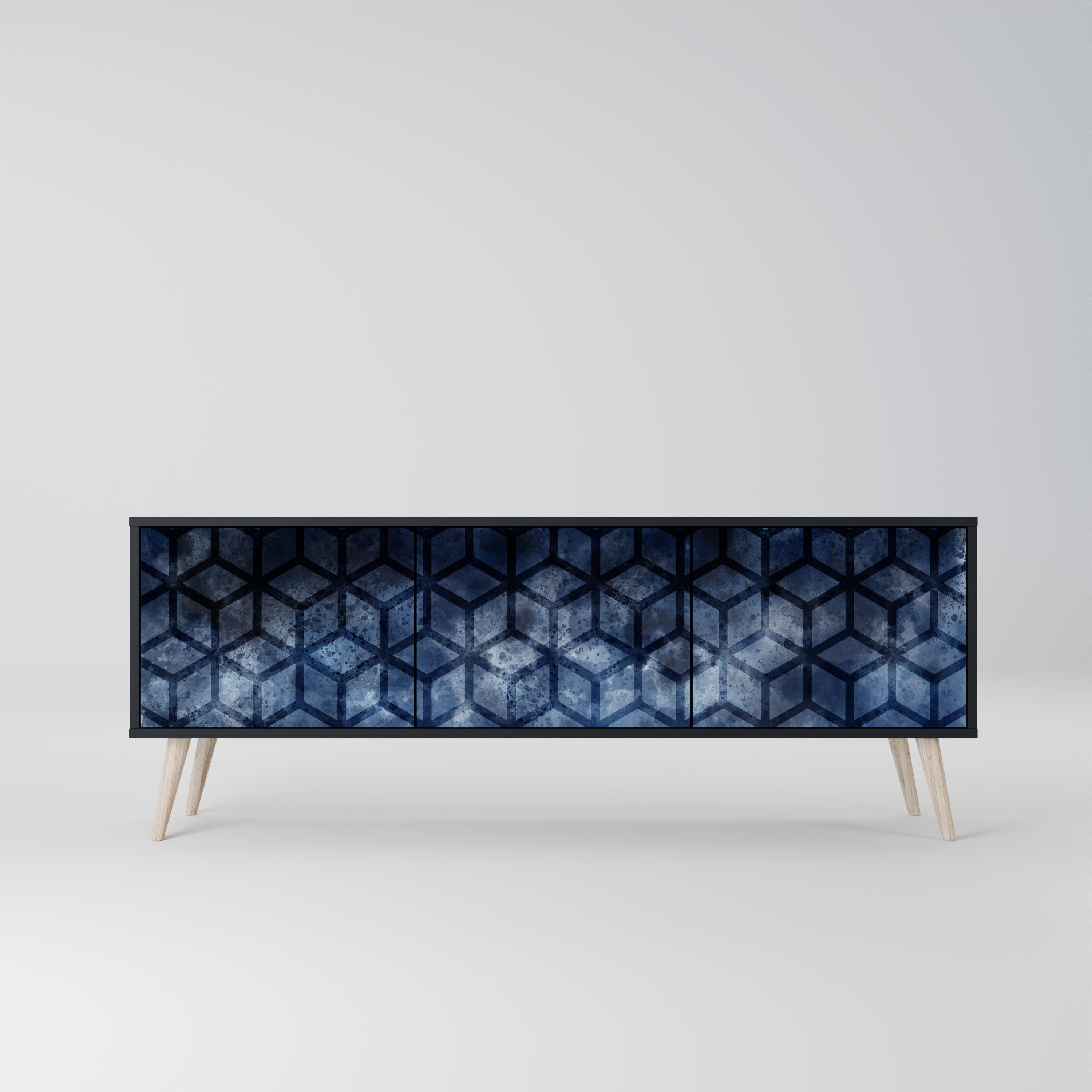 Mueble de TV de 3 puertas CUBIC MIST con acabado negro