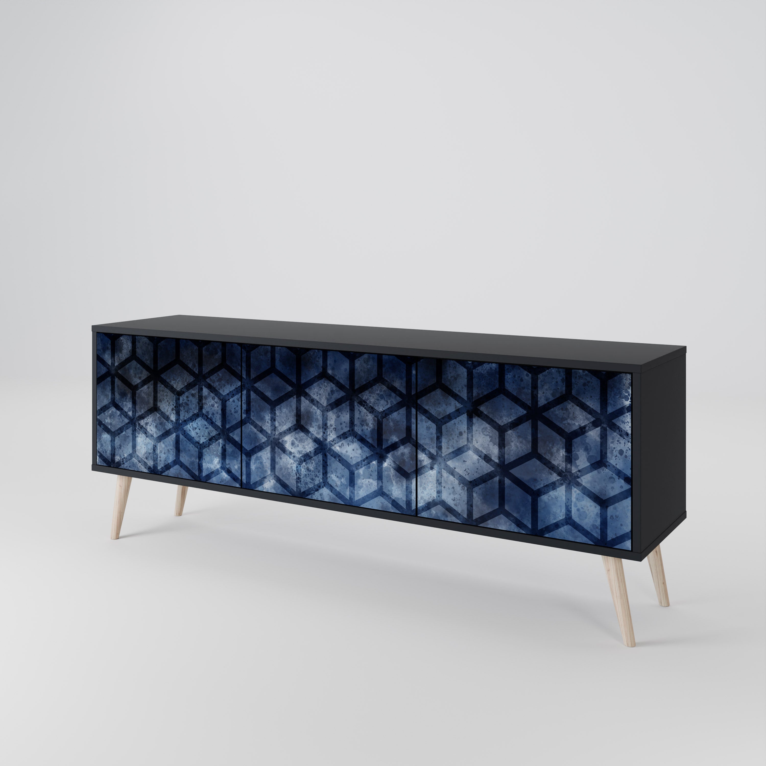 Mueble de TV de 3 puertas CUBIC MIST con acabado negro