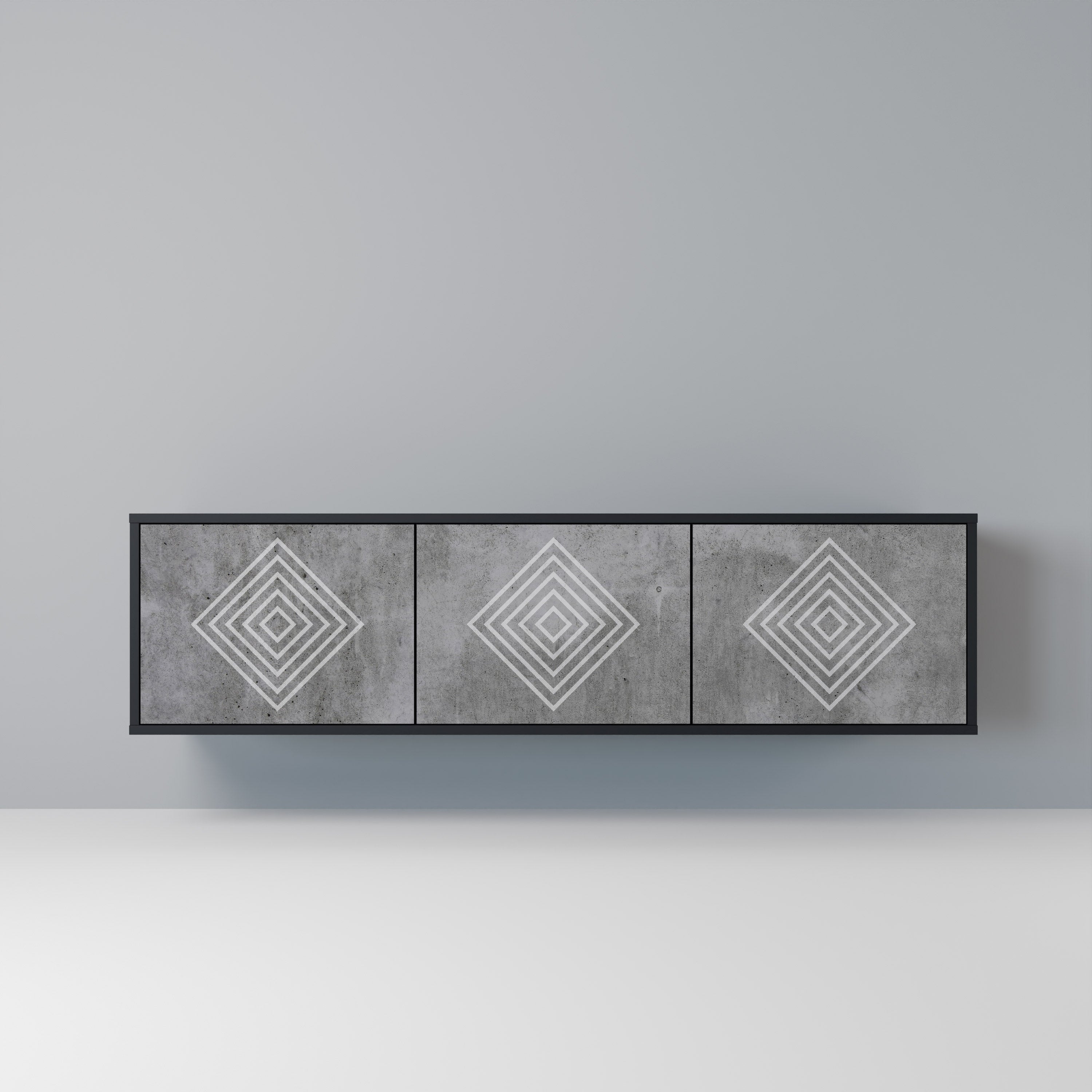 Mueble de TV de 3 puertas POLYGONAL ARTISTRY en acabado negro