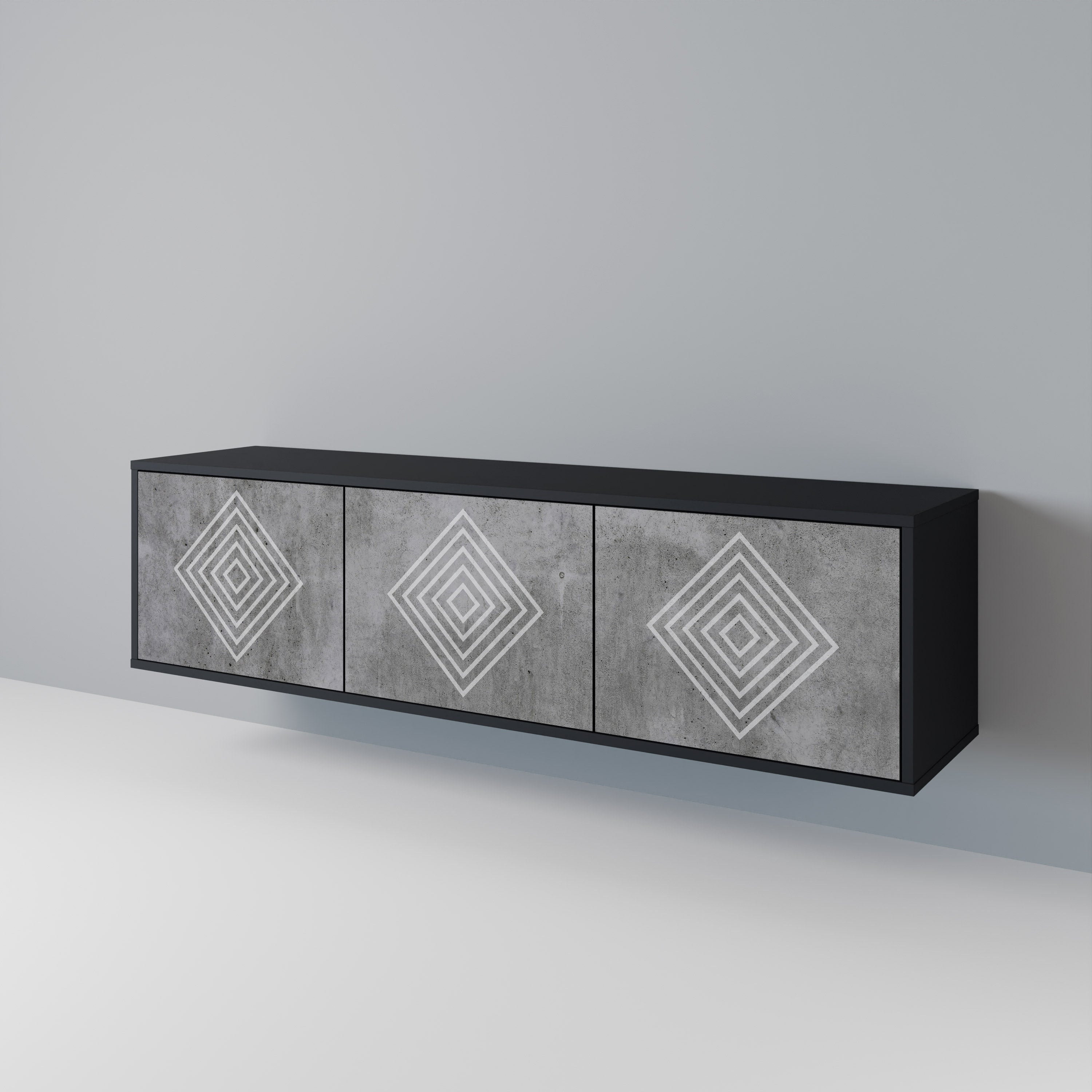 Mueble de TV de 3 puertas POLYGONAL ARTISTRY en acabado negro