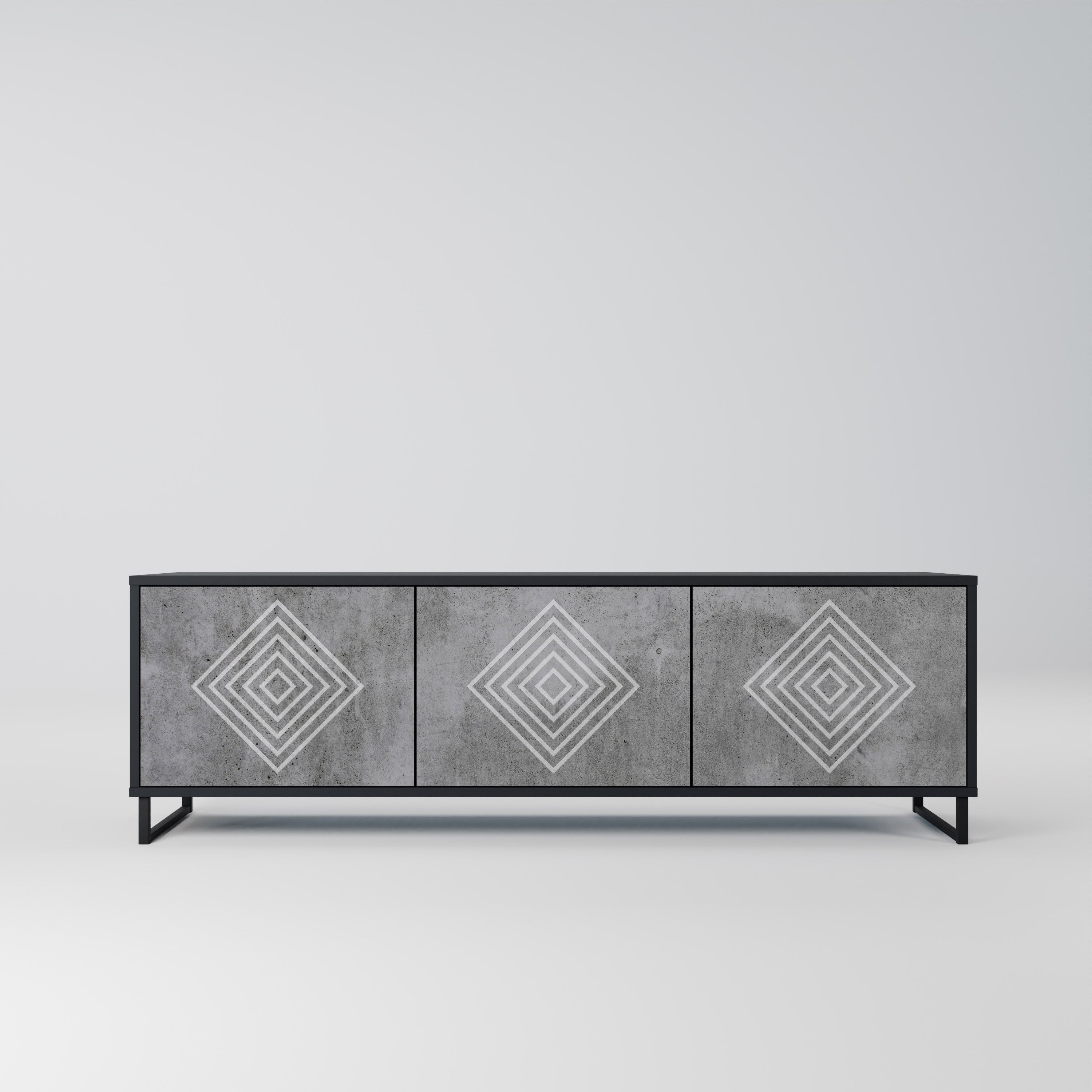 Mueble de TV de 3 puertas POLYGONAL ARTISTRY en acabado negro