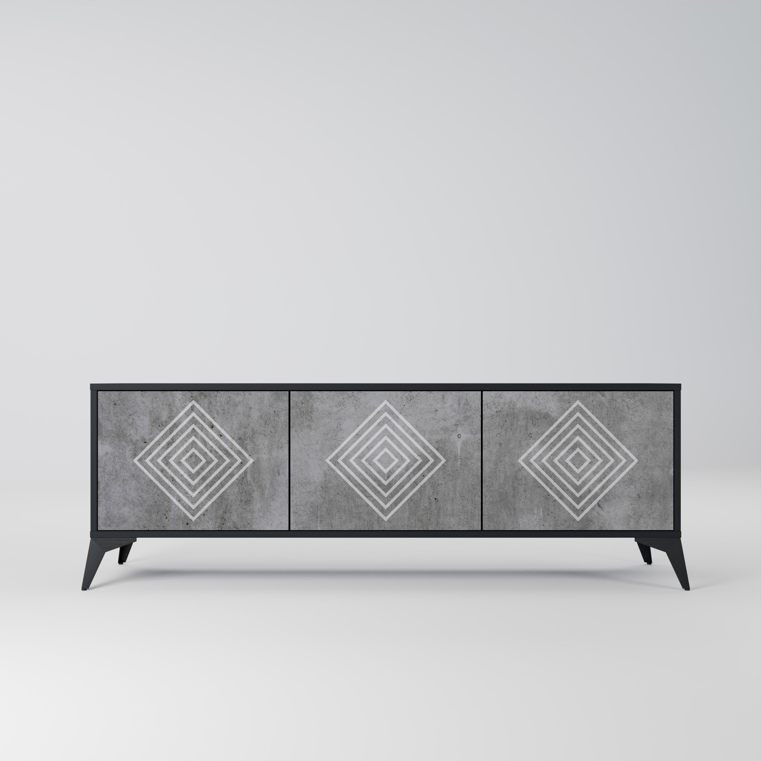 Mueble de TV de 3 puertas POLYGONAL ARTISTRY en acabado negro