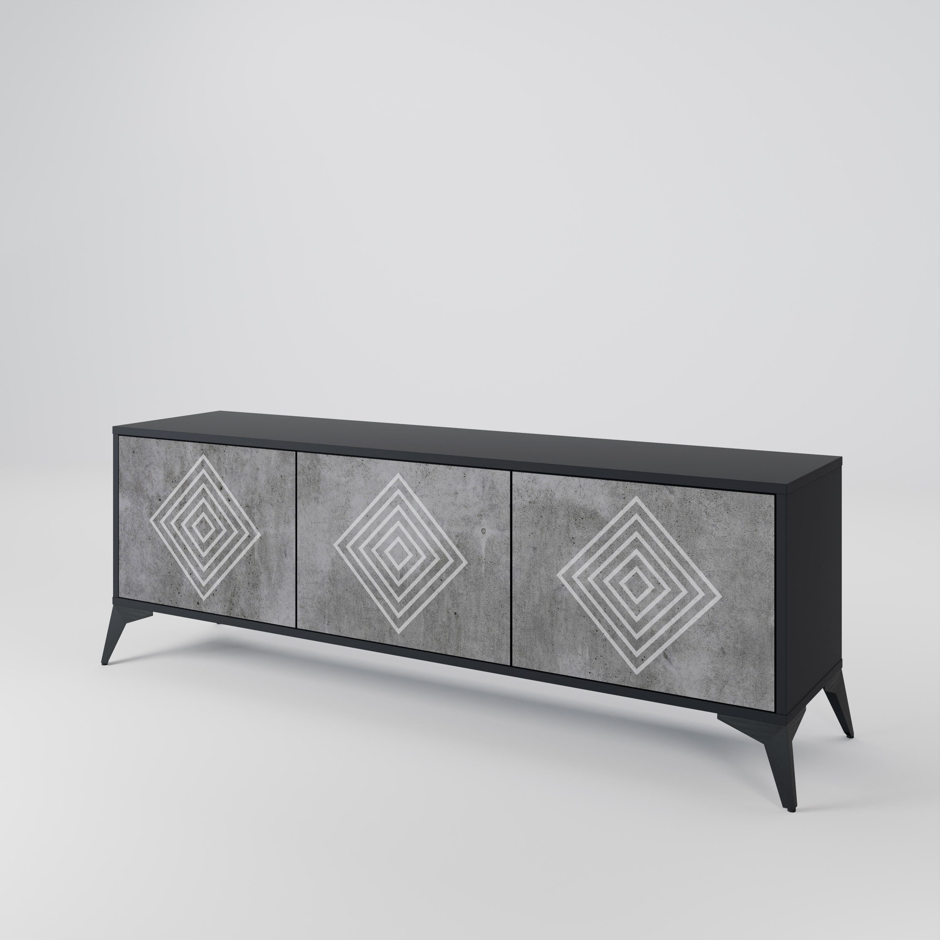 Mueble de TV de 3 puertas POLYGONAL ARTISTRY en acabado negro