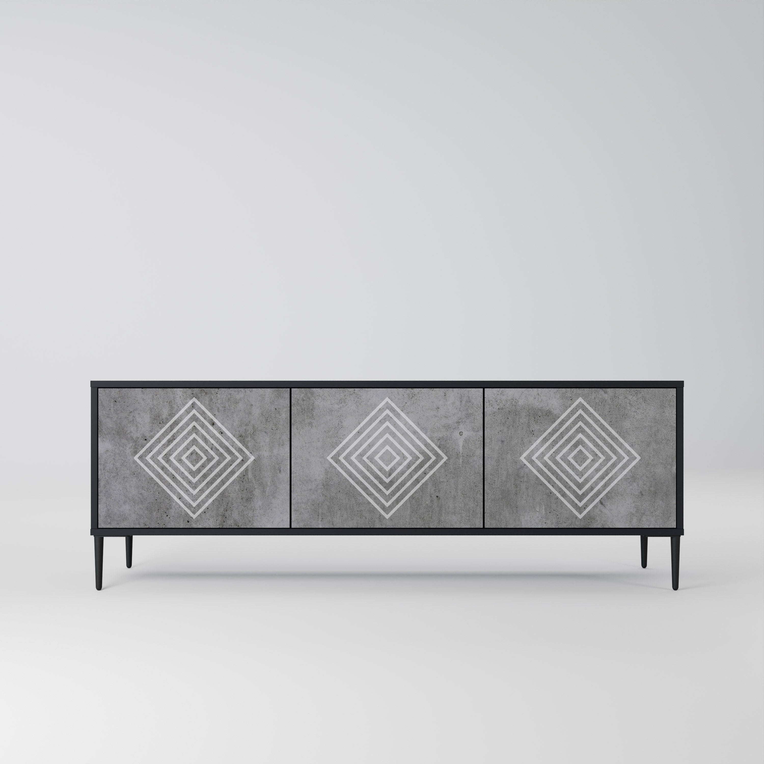 Mueble de TV de 3 puertas POLYGONAL ARTISTRY en acabado negro
