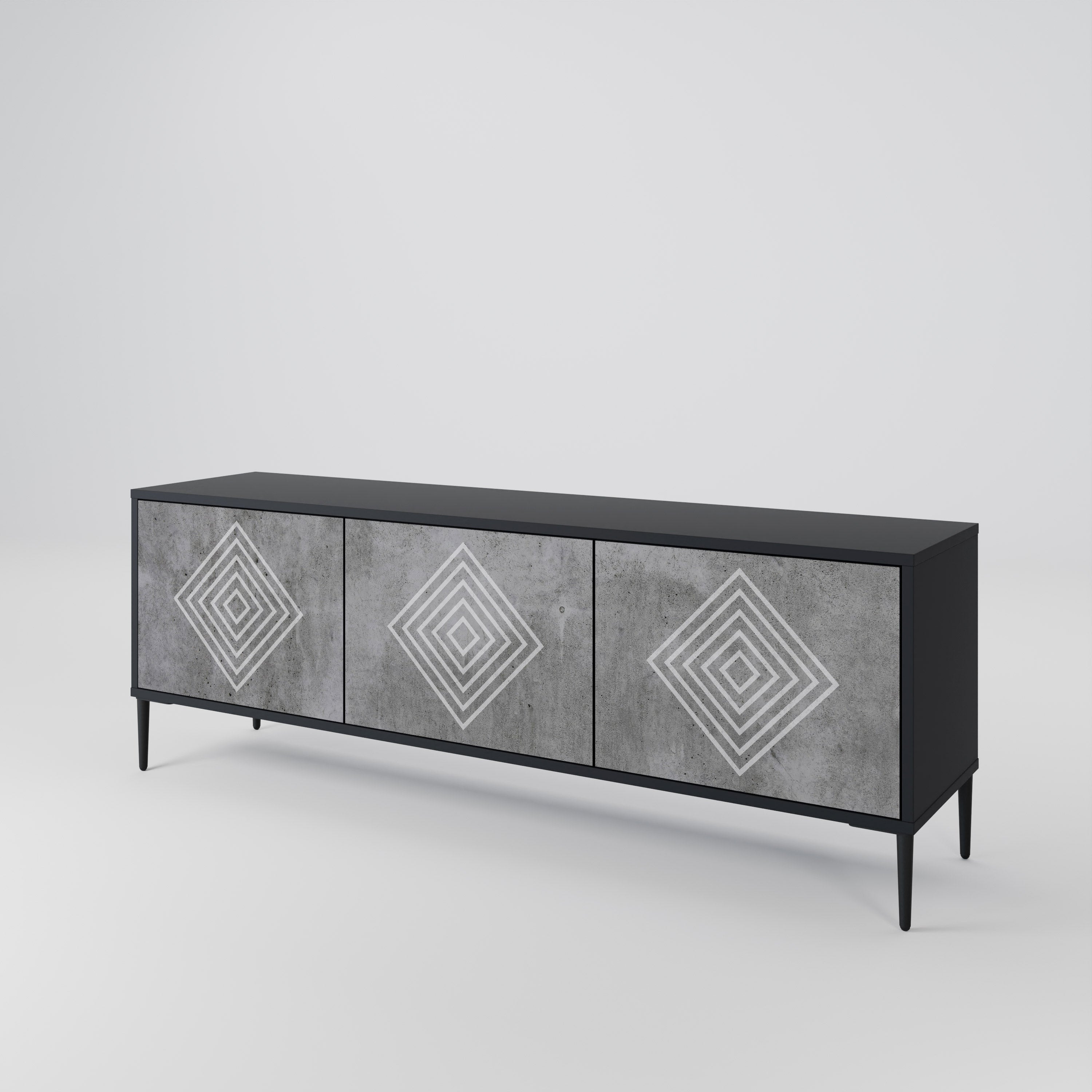 Mueble de TV de 3 puertas POLYGONAL ARTISTRY en acabado negro