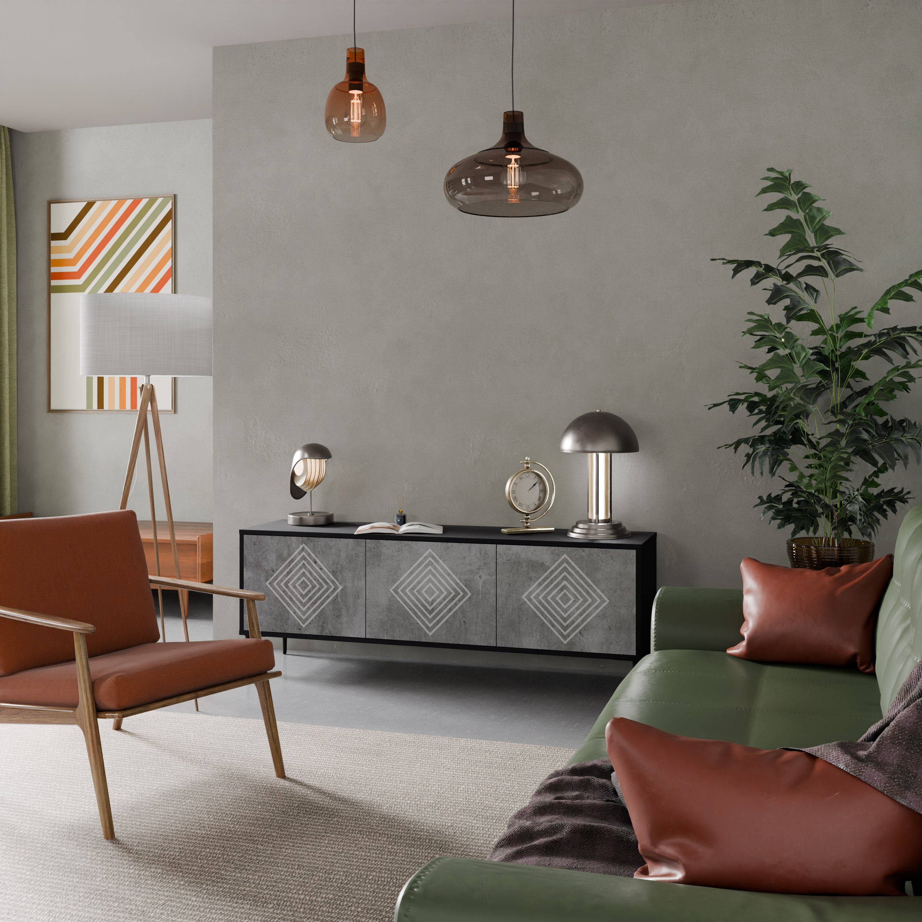 Mueble de TV de 3 puertas POLYGONAL ARTISTRY en acabado negro