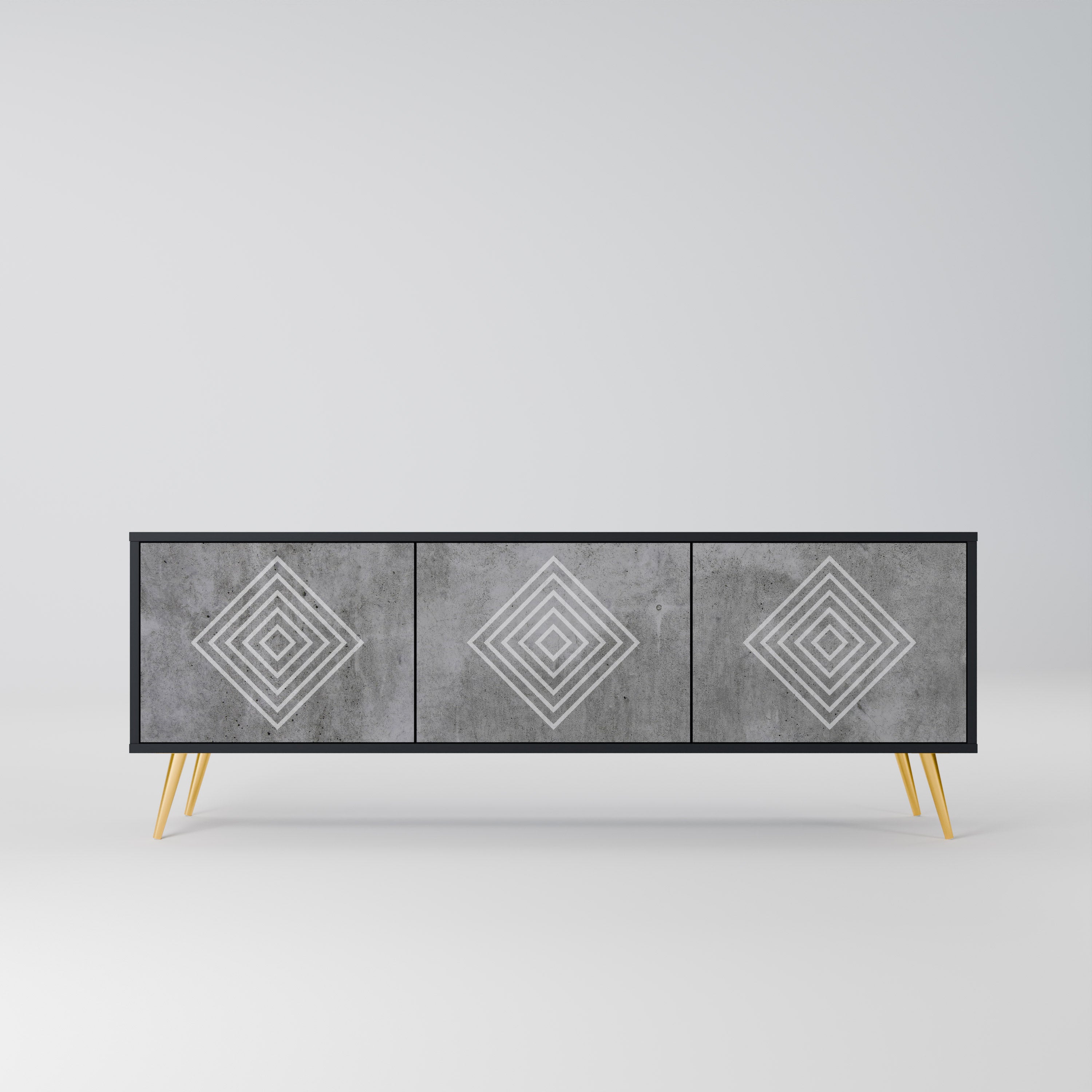 Mueble de TV de 3 puertas POLYGONAL ARTISTRY en acabado negro
