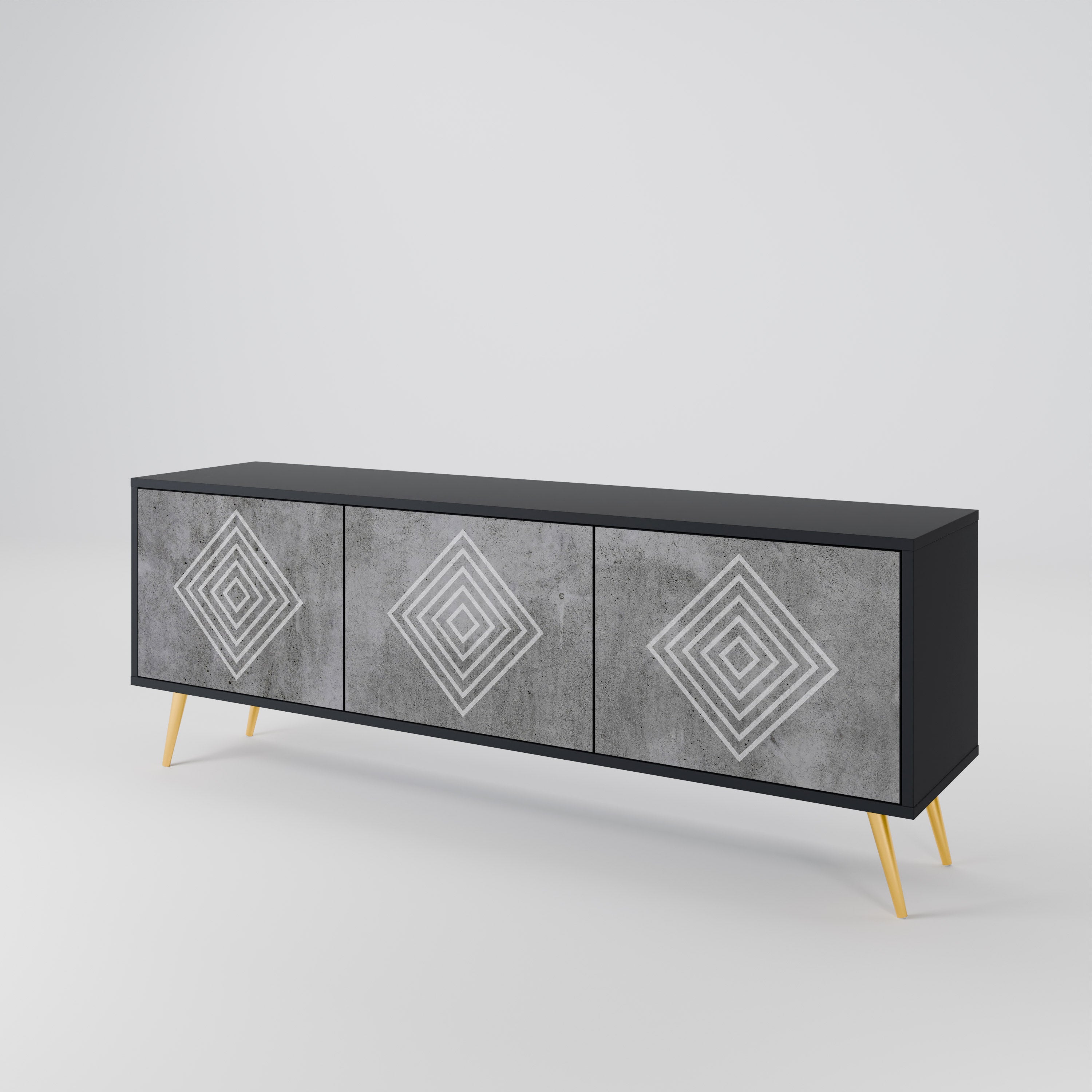 Mueble de TV de 3 puertas POLYGONAL ARTISTRY en acabado negro