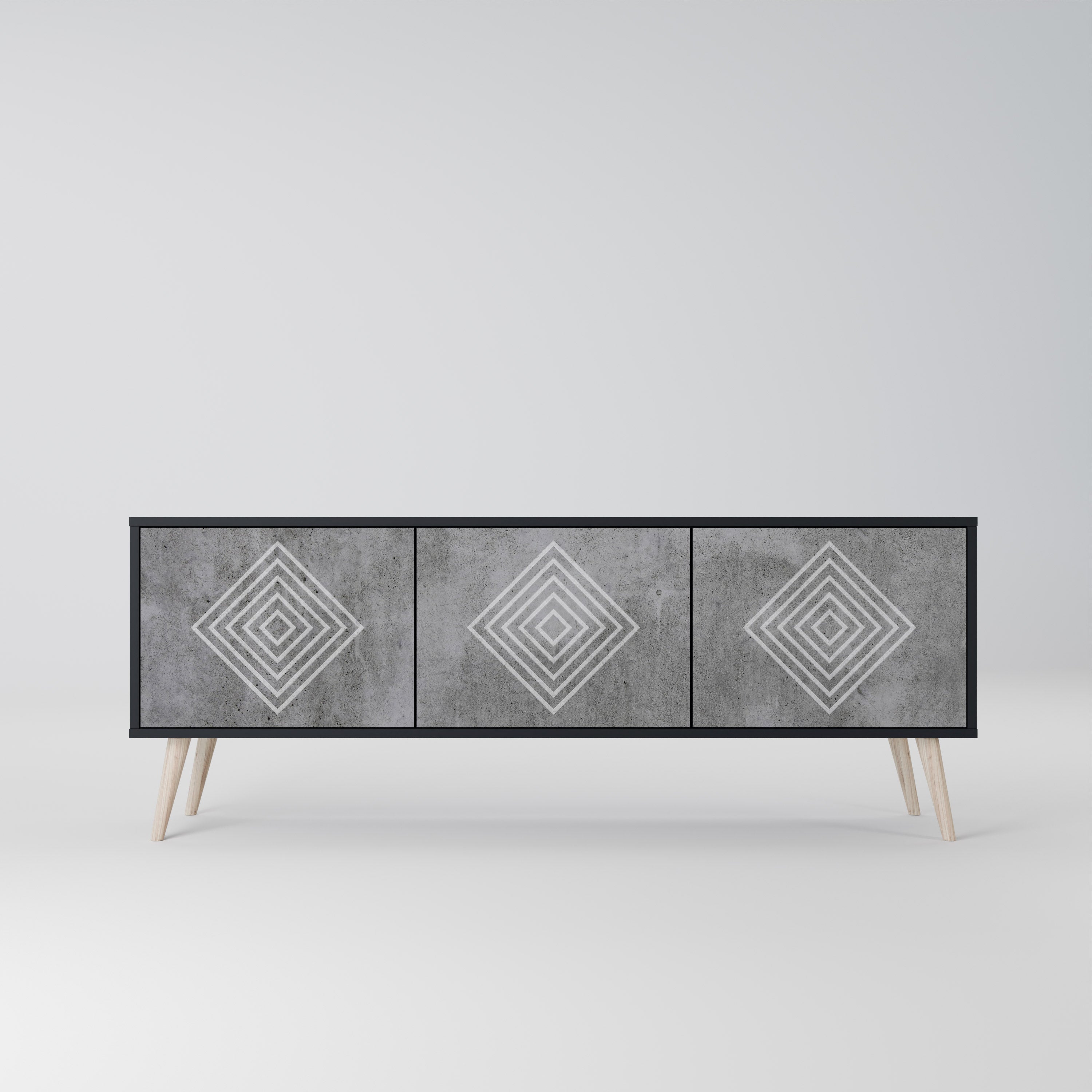 Mueble de TV de 3 puertas POLYGONAL ARTISTRY en acabado negro
