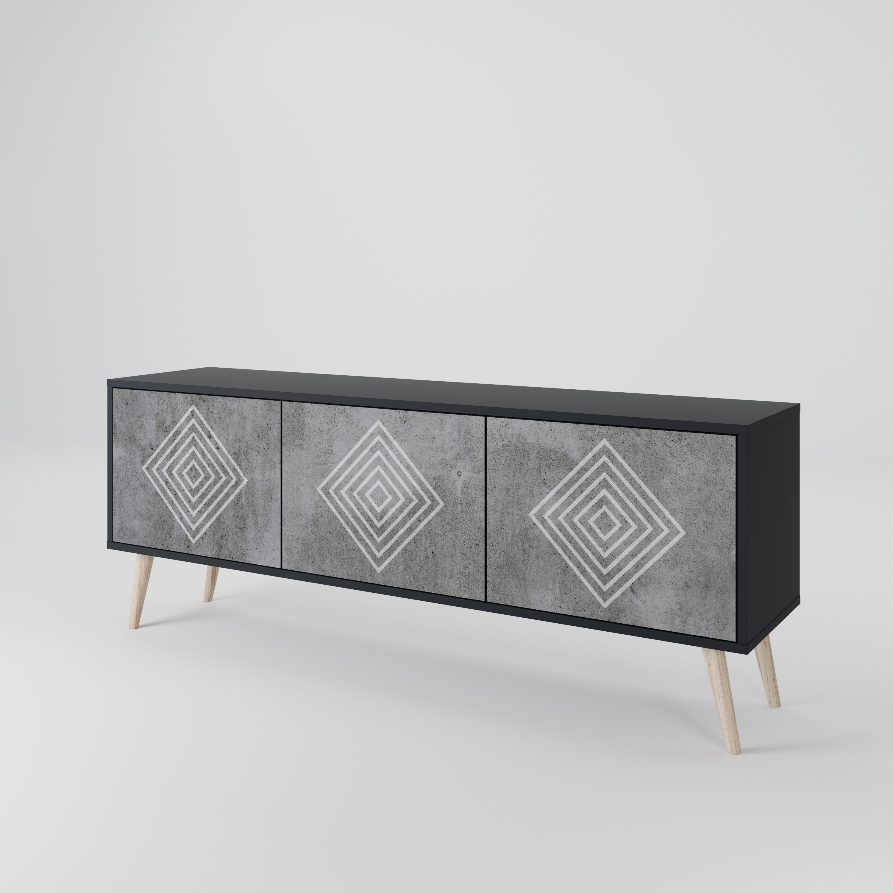 Mueble de TV de 3 puertas POLYGONAL ARTISTRY en acabado negro