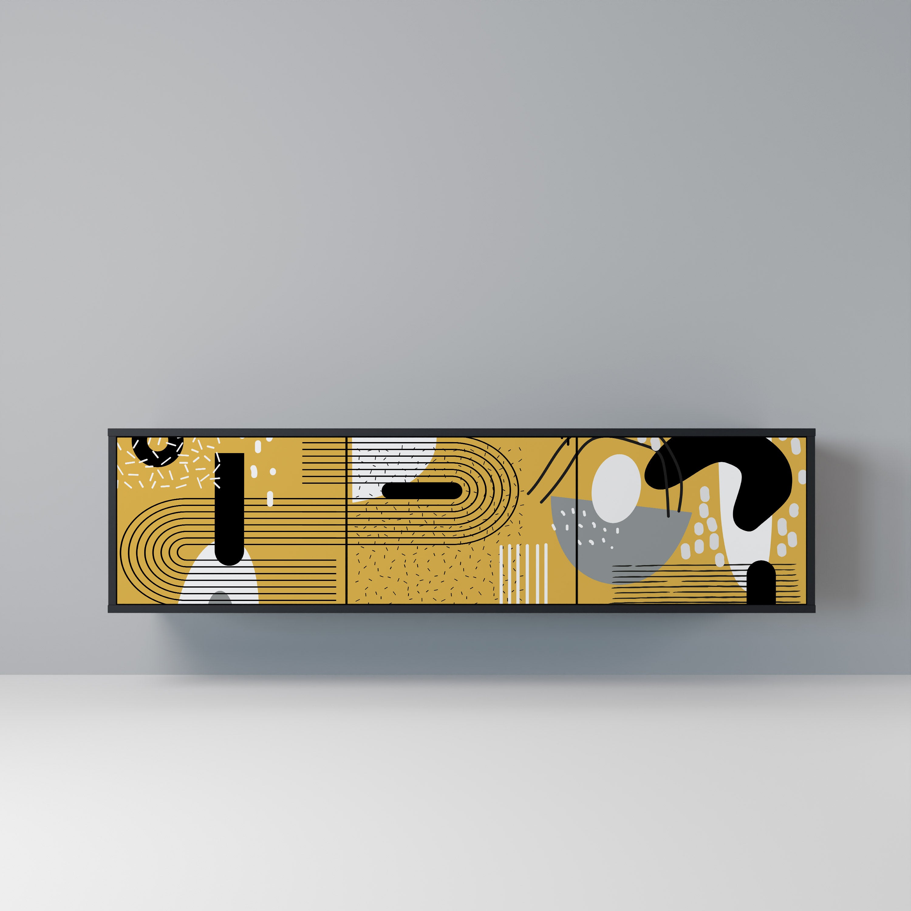 Mueble de TV de 3 puertas SHAPESHIFT SYMPHONY con acabado negro