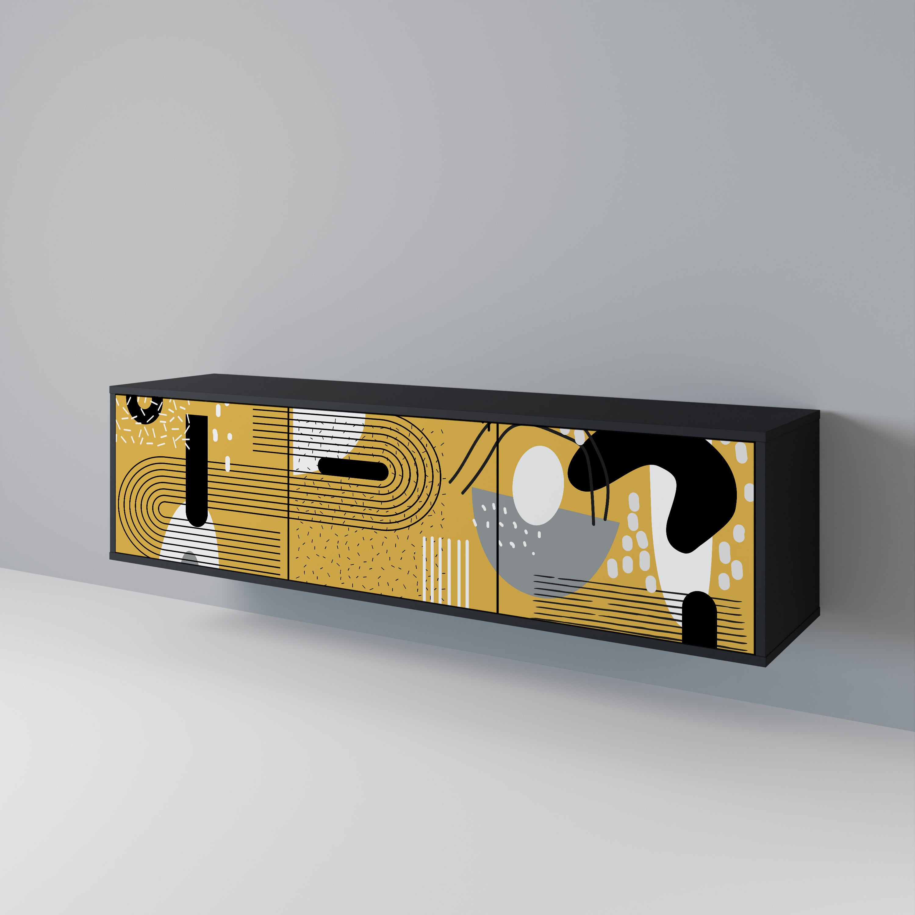 Mueble de TV de 3 puertas SHAPESHIFT SYMPHONY con acabado negro
